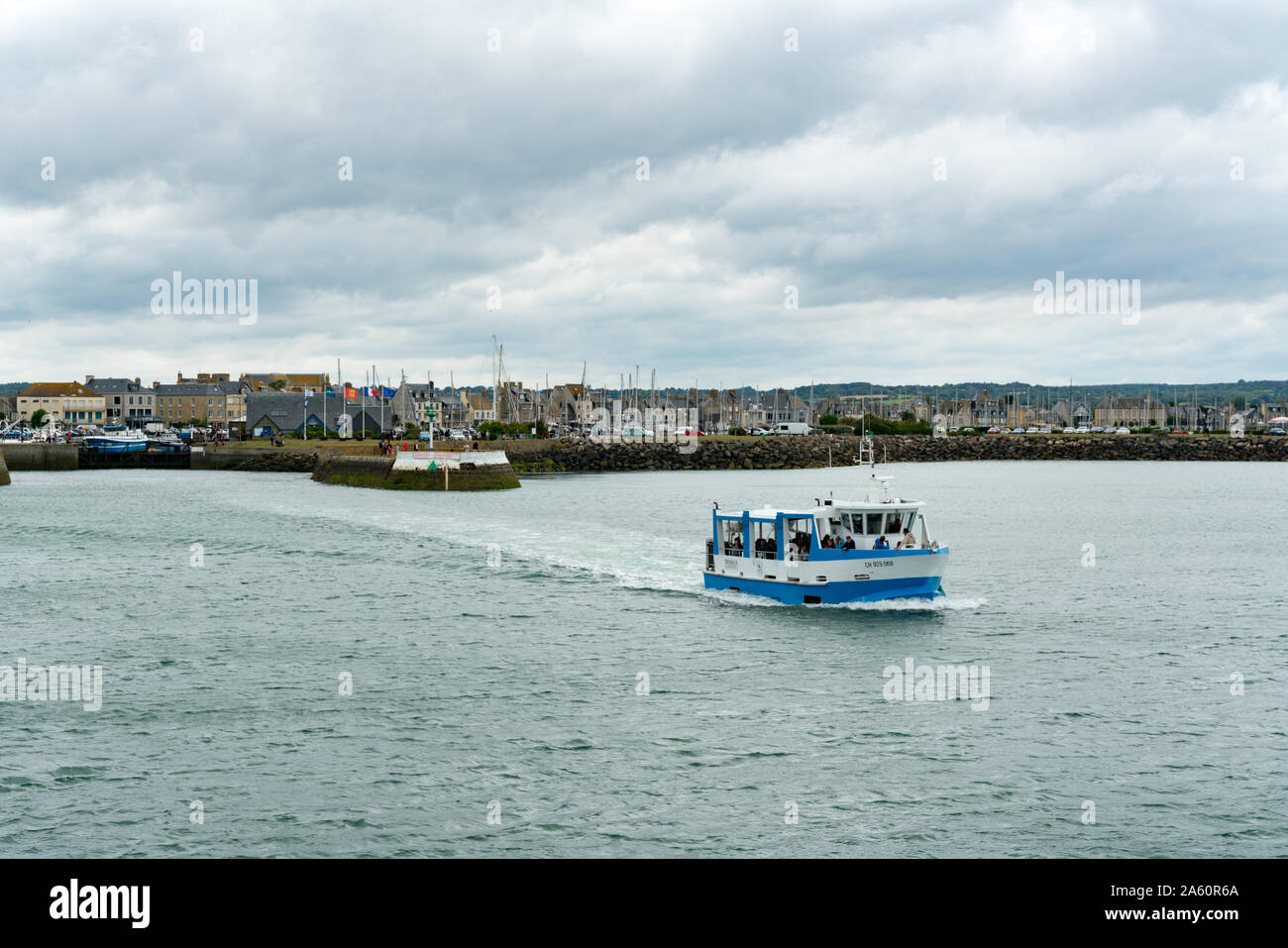 Saint-Vaast-la-Hougue, Manche / France - 16 August, 2019: amphibious vehicle transporting tourists to Tatihou Island off the Normandy coast Stock Photo