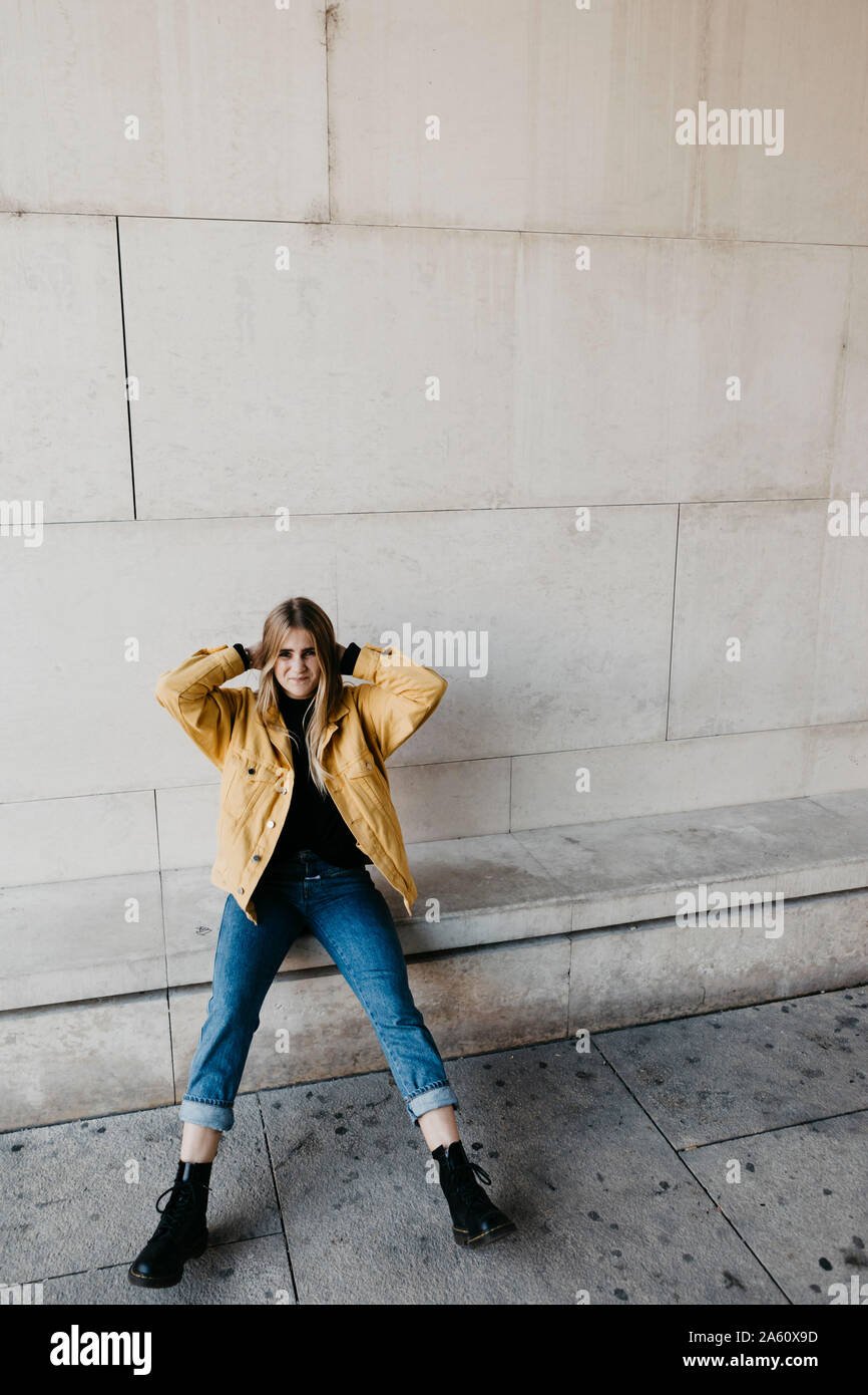 Wearing yellow jeans jacket hi-res 