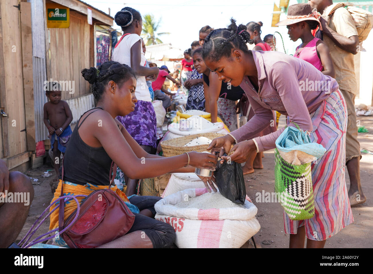 Weekly market at Belo sur Tsiribihina, Menabe region, Western Madagascar, Africa Stock Photo