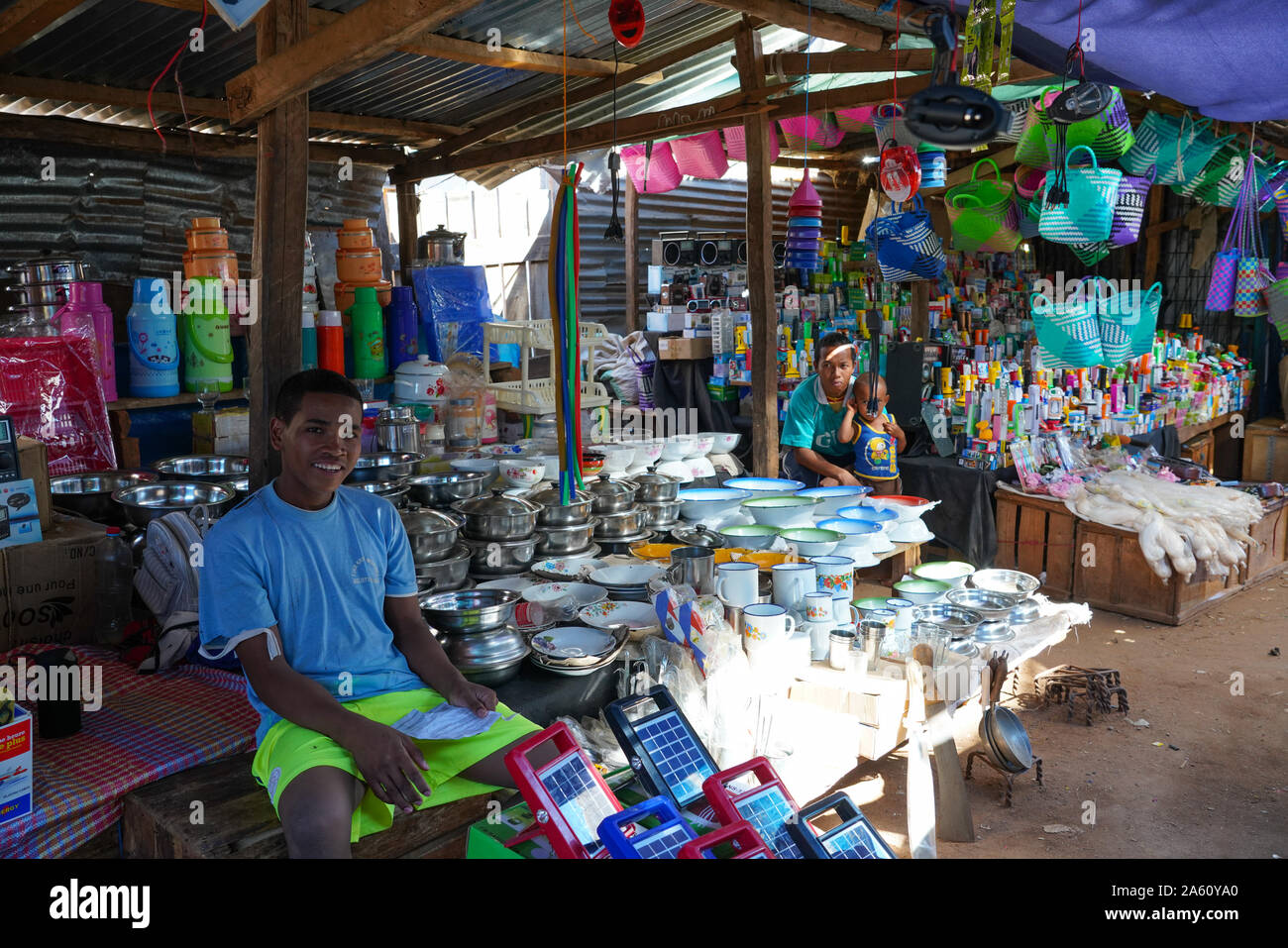 People at daily market at Belo sur Tsiribihina, Menabe region, Western Madagascar, Africa Stock Photo