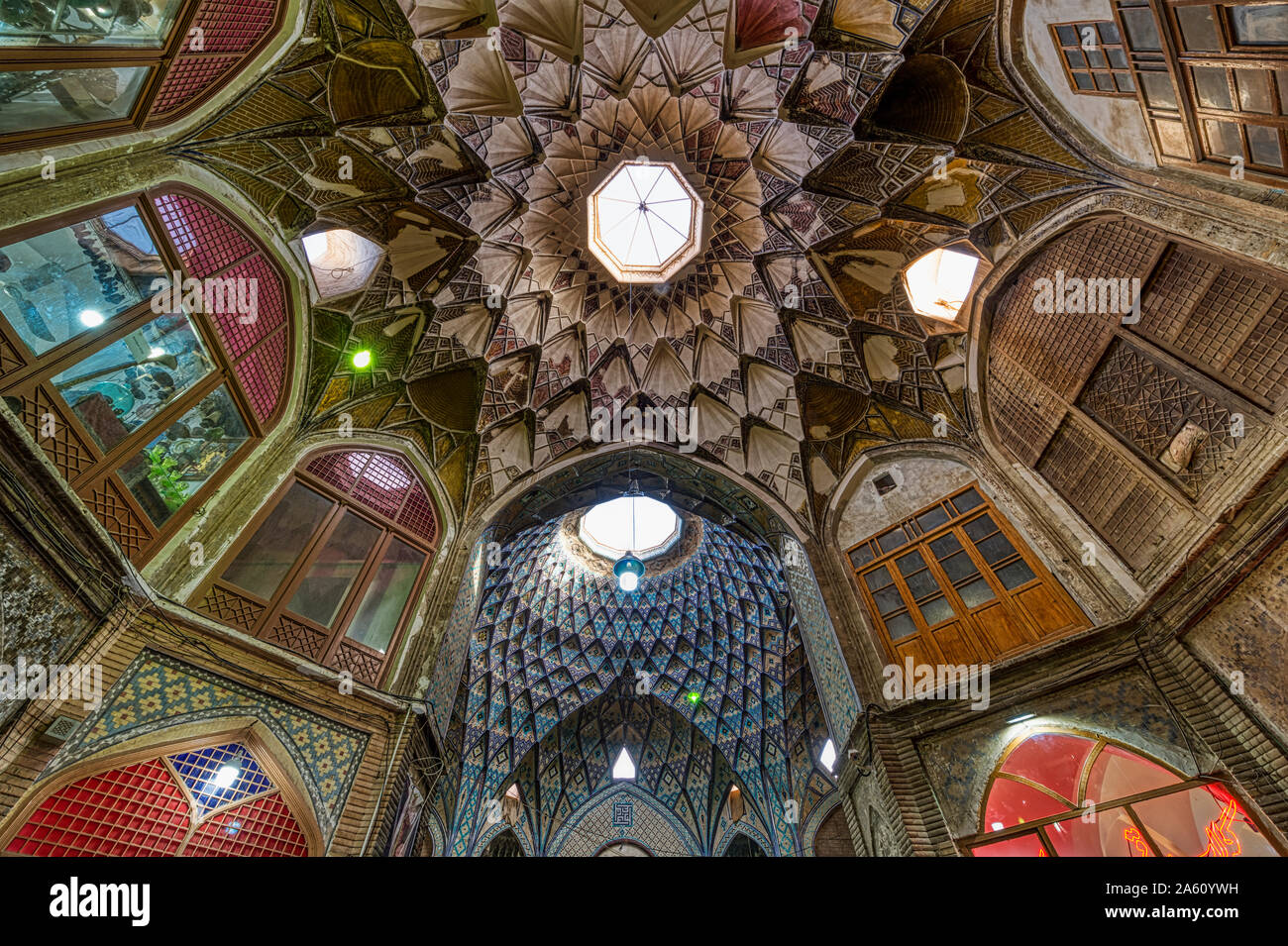 Central square with Khan Amin al-Dowleh Timche dome, Old Kashan bazaar, Isfahan Province, Islamic Republic of Iran, Middle East Stock Photo