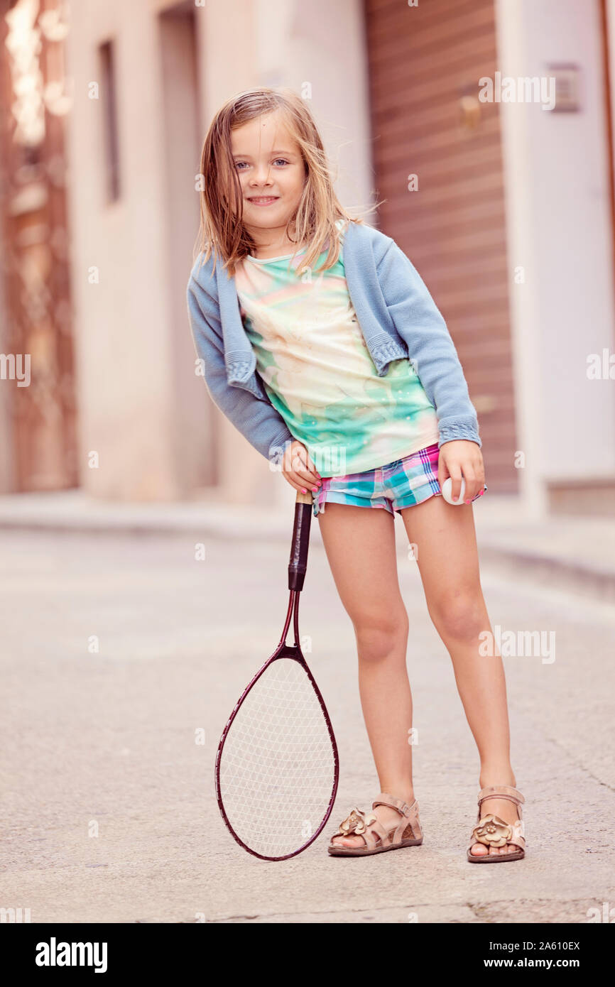 Girl with a tennis racket Stock Photo Alamy