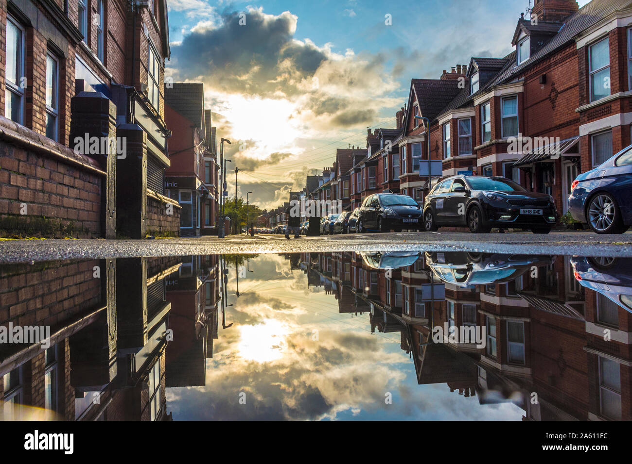 Penny Lane reflections, Liverpool, UK. The street made famous in The Beatles song. Stock Photo