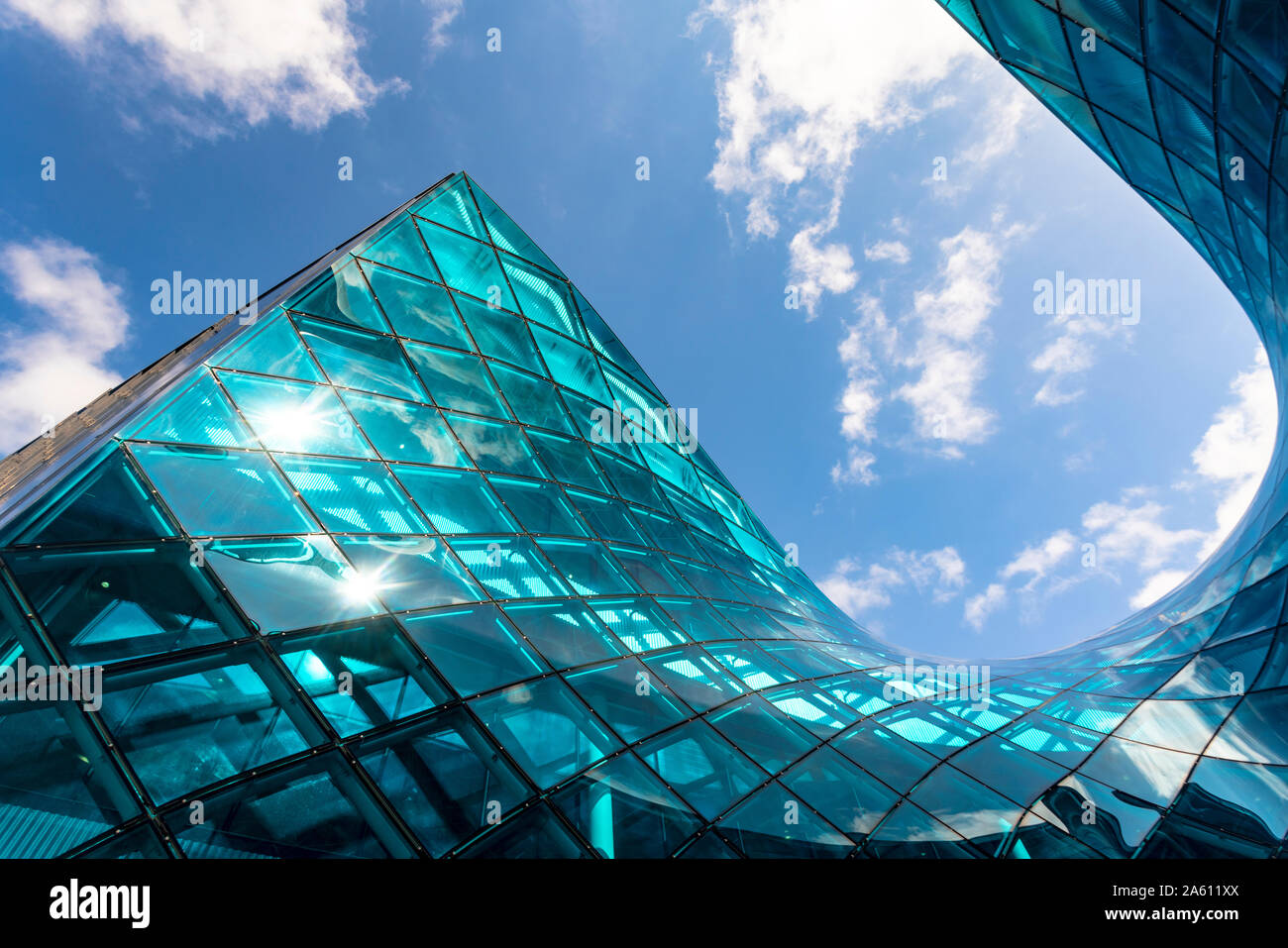 Low angle view of Emporia Shopping Center building against sky in Malmo, Sweden Stock Photo
