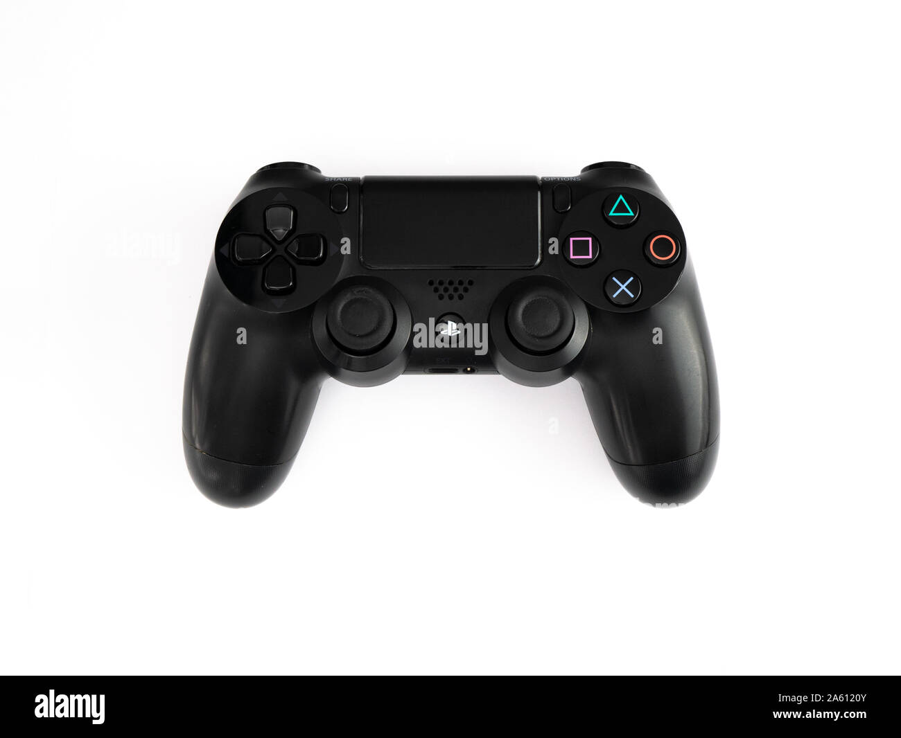 Sony Play Station 4 Pro Gaming Console On The Table With Two Joysticks And  Some Games On Dvd For Ps4 Stock Photo - Download Image Now - iStock