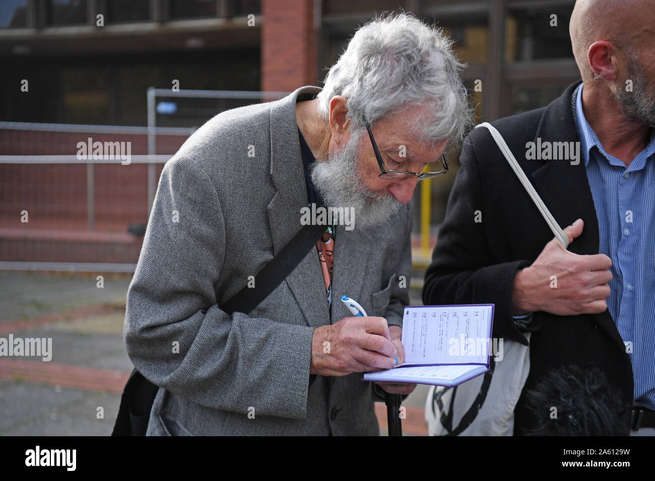 Extinction Rebellion activist John Lynes, 91, leaving Folkestone Magistrates' Court where he and others appeared for their part in the "blockade" of the Port of Dover in September. PA Photo. Picture date: Wednesday October 23, 2019. During the demonstration protesters occupied one side of a dual carriageway at the busy Kent trade hub amid a heavy police presence. See PA story COURTS Protests. Photo credit should read: Kirsty O'Connor/PA Wire Stock Photo