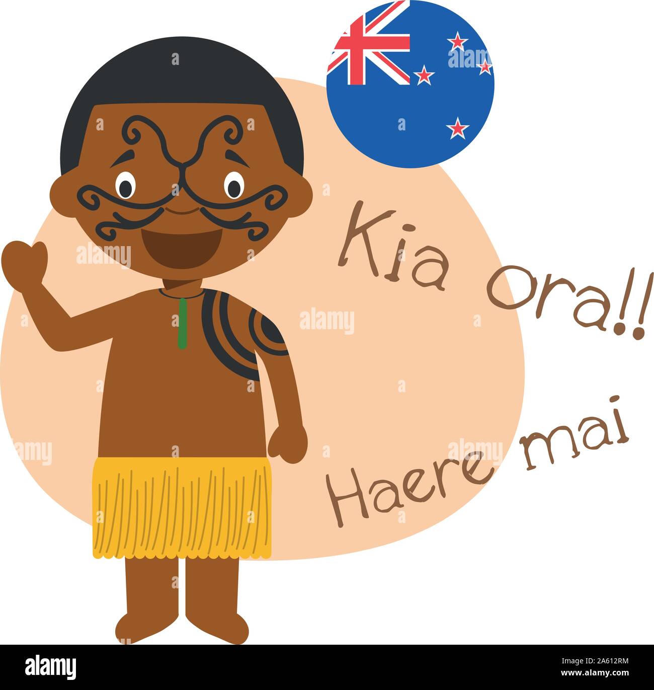 Vector illustration of cartoon character saying hello and welcome in Maori  Stock Vector Image & Art - Alamy
