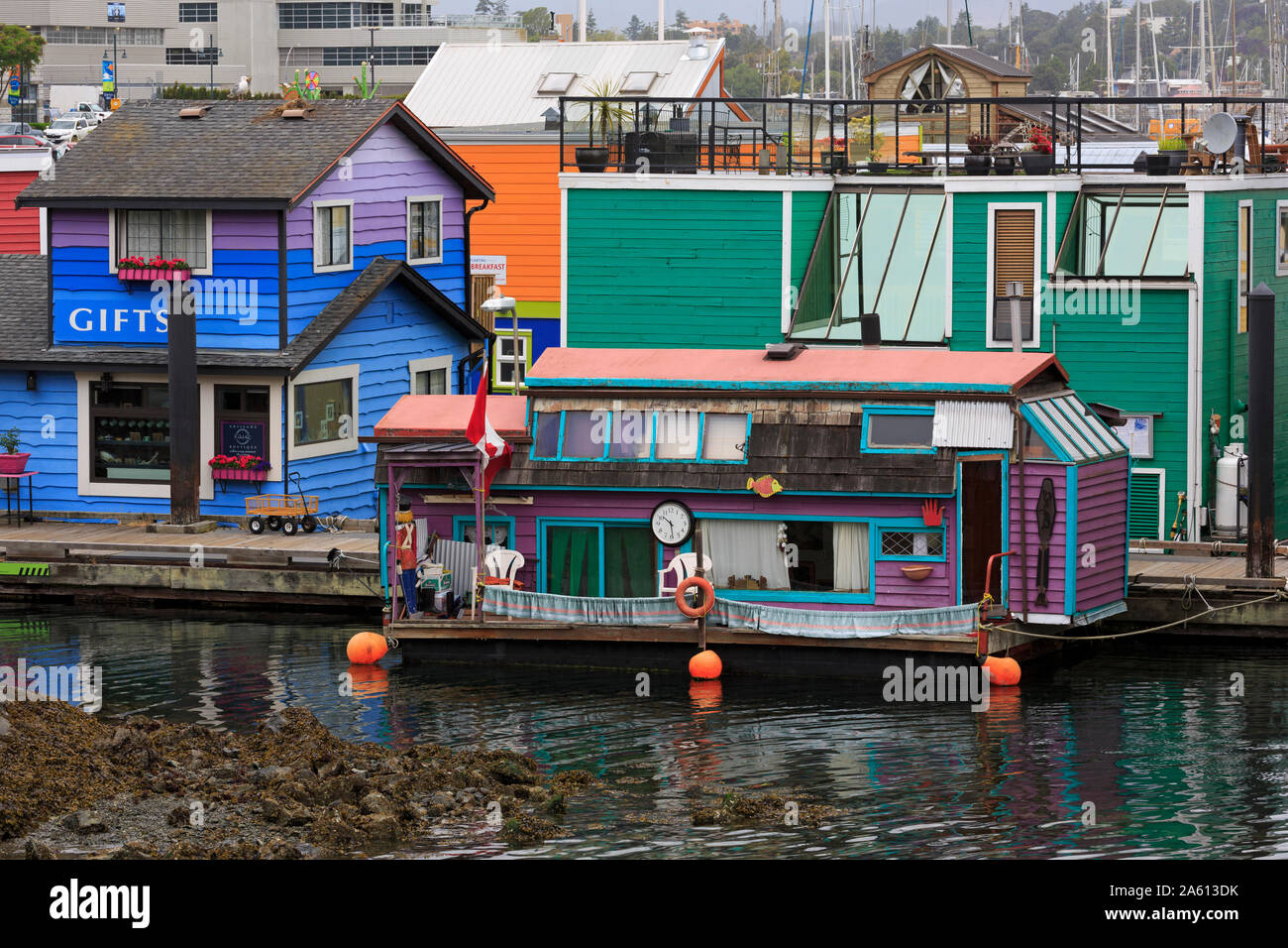 Houseboats, Fisherman's Wharf, Victoria, Vancouver Island, British Columbia, Canada, North America Stock Photo