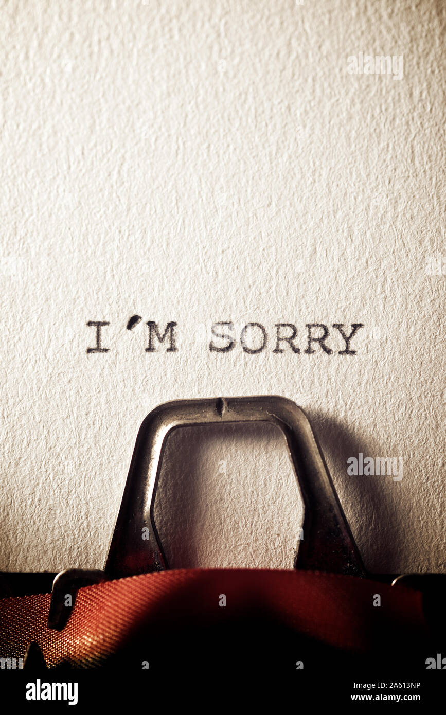 The sentence, Y´m sorry, written with a typewriter. Stock Photo
