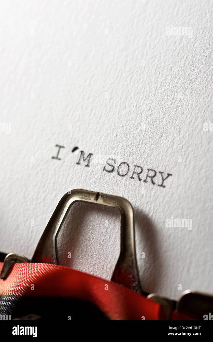 The sentence, Y´m sorry, written with a typewriter. Stock Photo