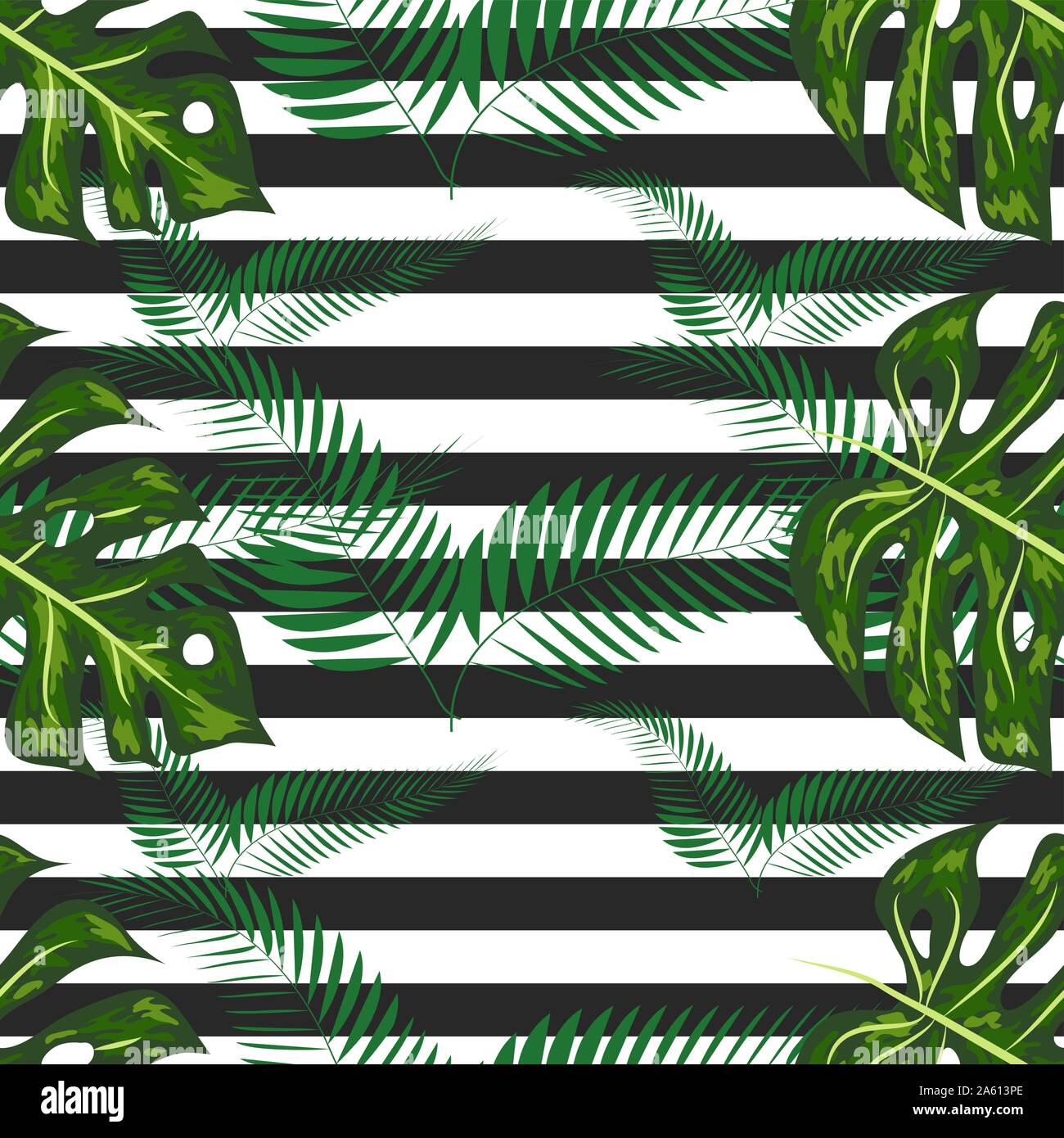 Seamless Pattern With Tropical Leaves Palms Monstera Jungle Leaf Seamless Pattern Striped 9998