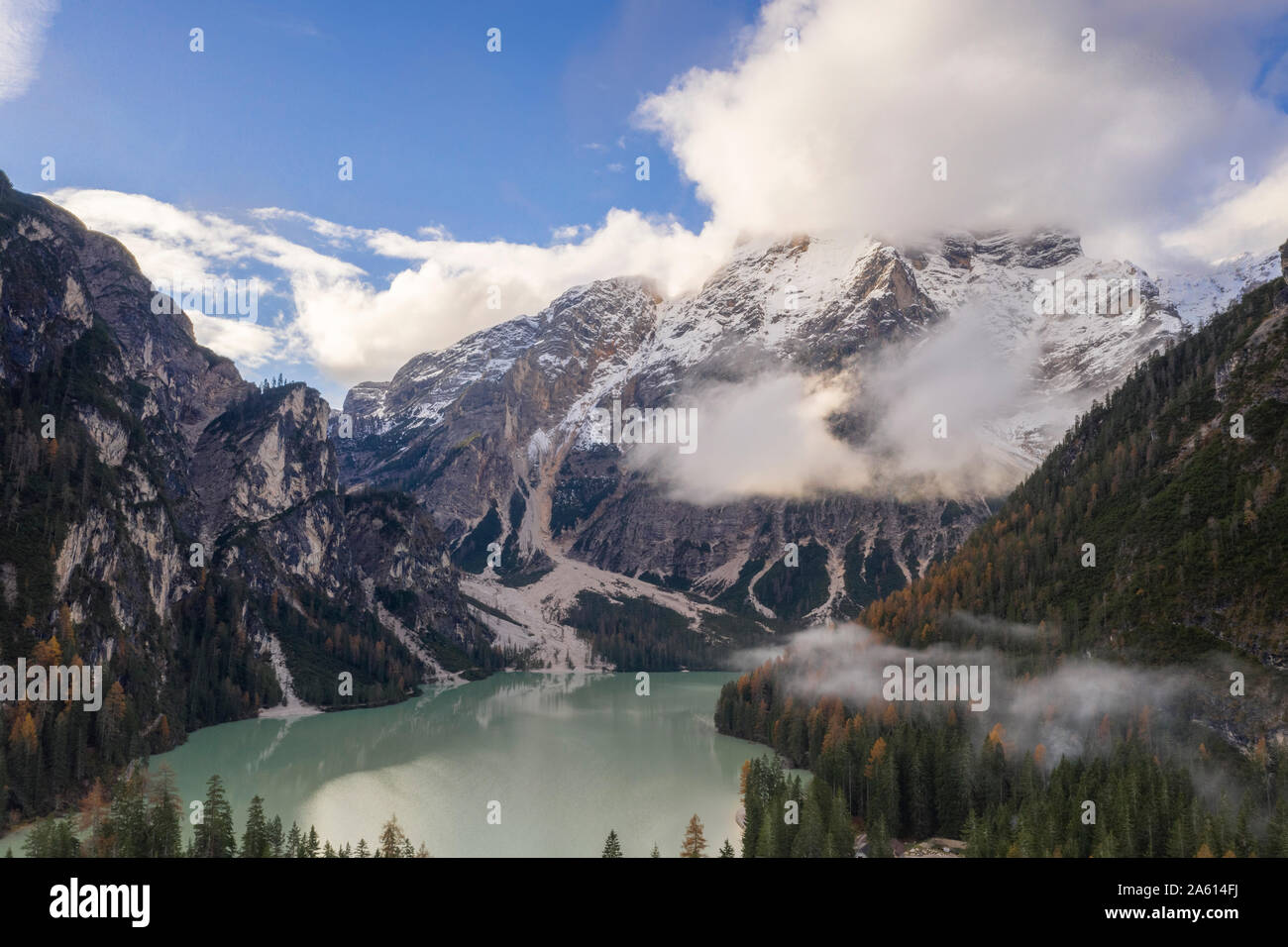 Lago di Braies in the Dolomites, Veneto, Italy, Europe Stock Photo