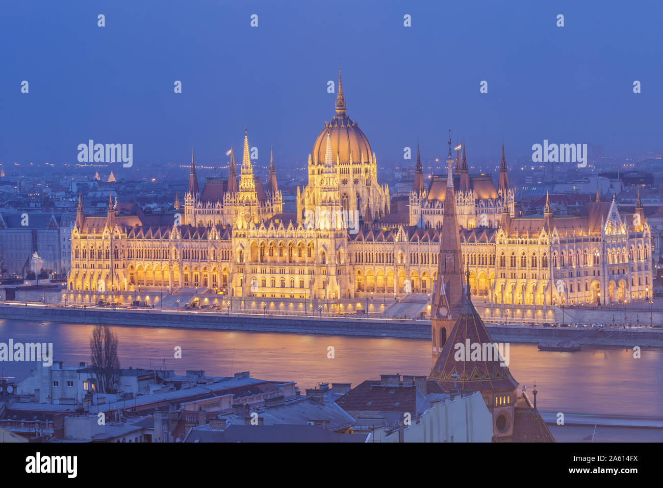 Sitting on the banks of the River Danube, the Hungarian Parliament Building built in Gothic Revival style, UNESCO, Budapest, Hungary Stock Photo