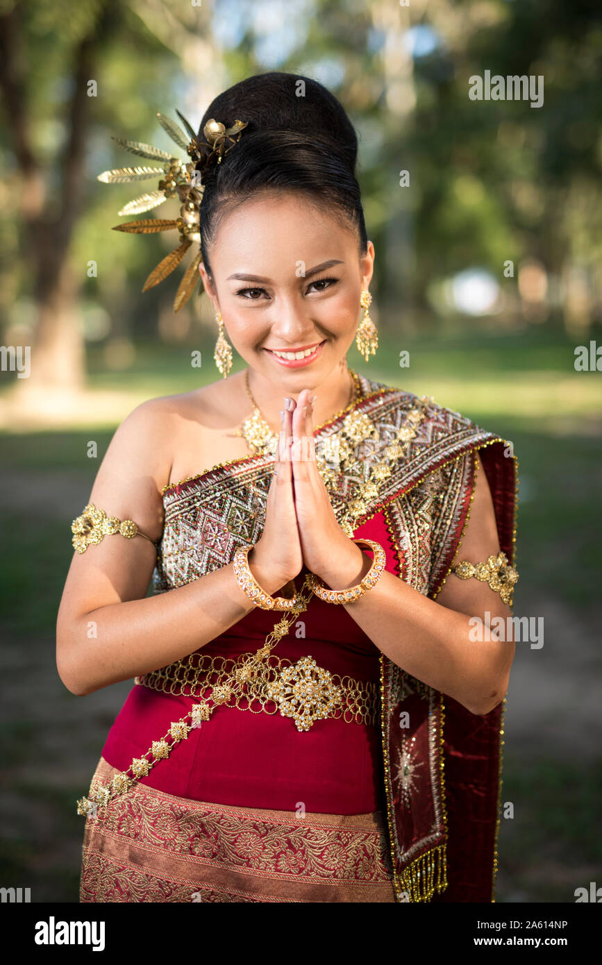 Woman wearing traditional Lanna dress Stock Photo