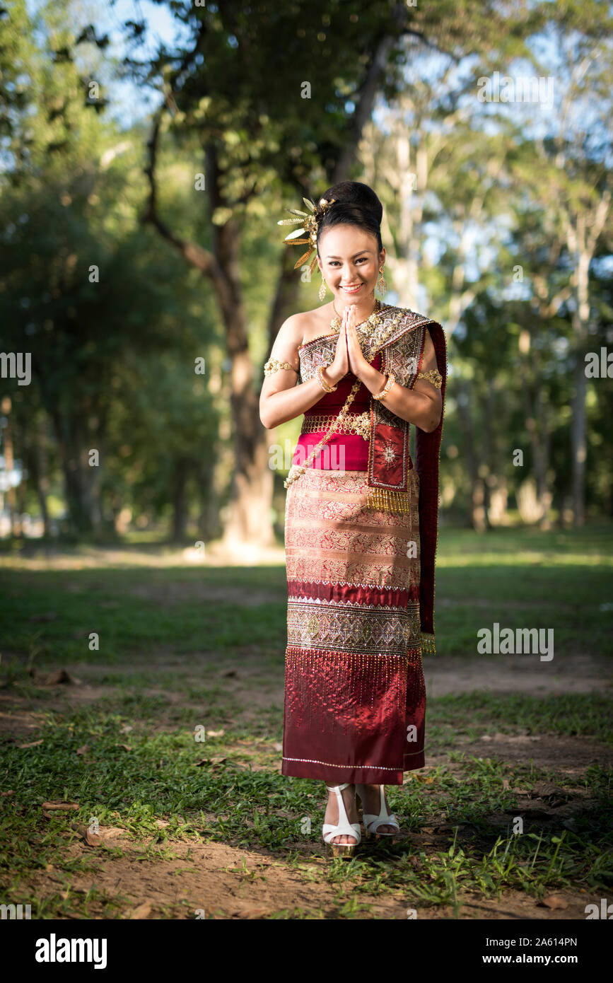 Woman wearing traditional Lanna dress Stock Photo