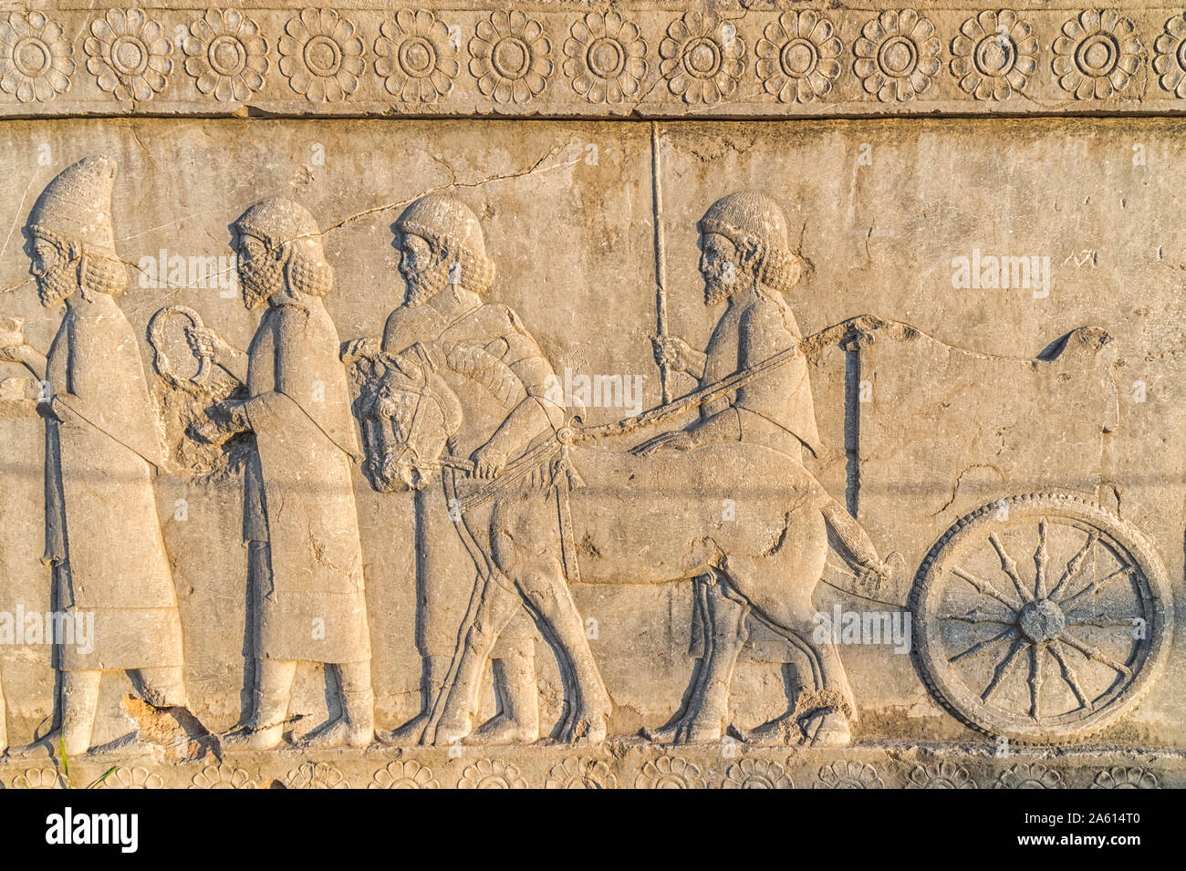 Apadana stairway facade, relief of the Achaemenids, Medes and Persians, Persepolis, UNESCO, Fars Province, Islamic Republic of Iran, Middle East Stock Photo