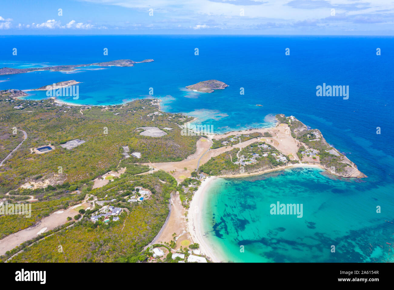 Aerial panoramic by drone of white sand beach of Exchange Bay and