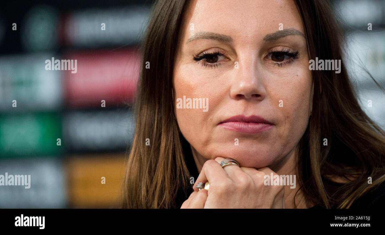 Hanover, Germany. 23rd Oct, 2019. Teresa Enke sits at a press conference of the Robert Enke Foundation in the HDI-Arena. The occasion for the press conference is the NDR film 'Robert Enke - Auch Helden haben Depressionen' ('Robert Enke - Even heroes have depressions'), which will be presented on 4 November. Credit: Julian Stratenschulte/dpa/Alamy Live News Stock Photo