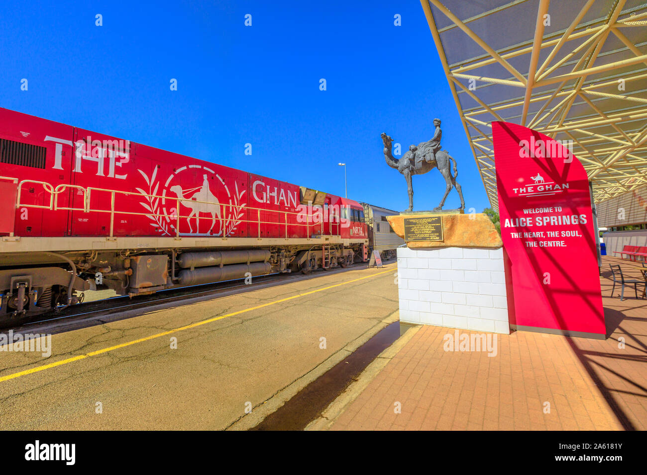 Alice Springs, Northern Territory, Australia Aug 29, 2019 carriages of famous Ghan railway at
