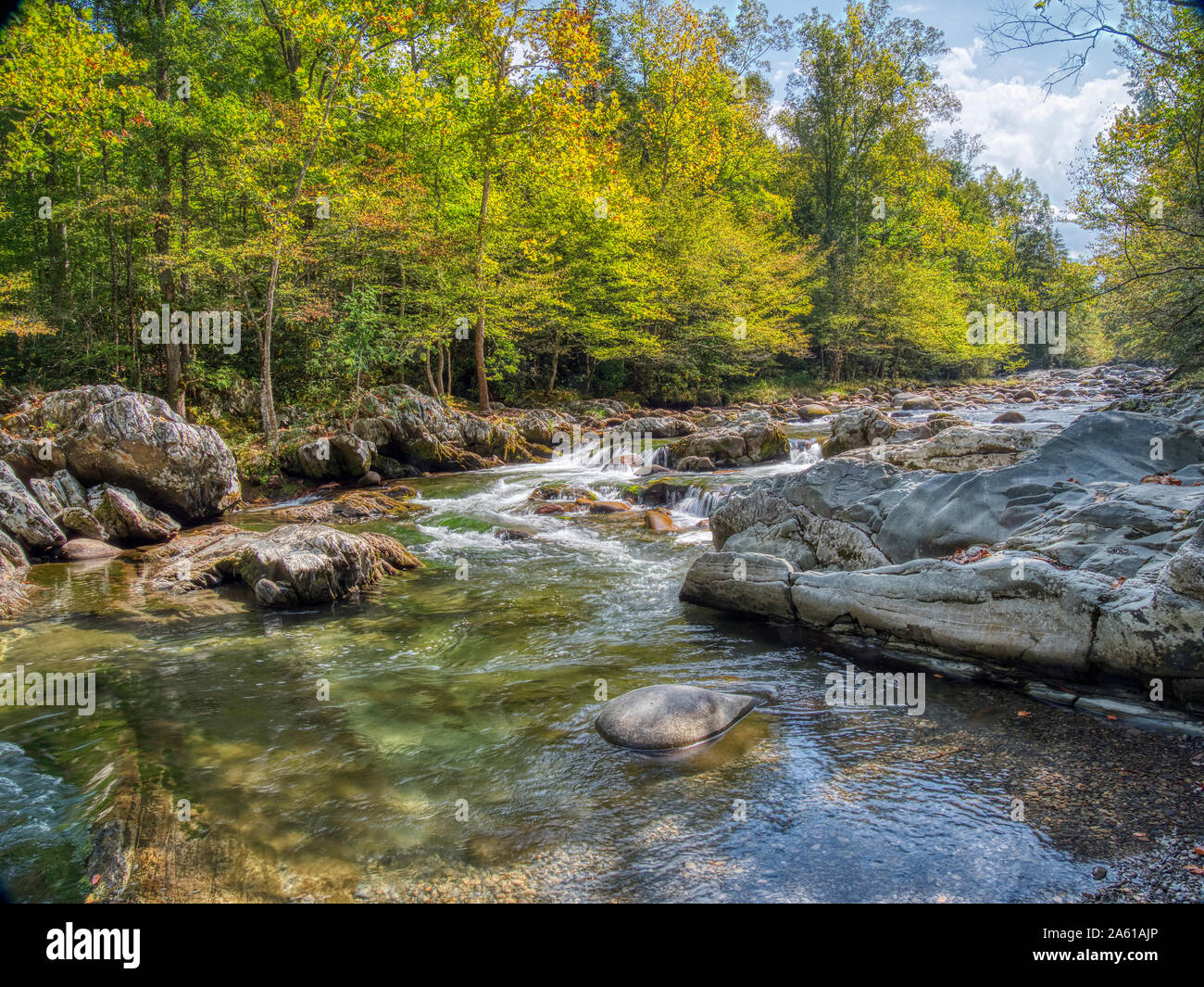 Little Pigeon River in the Greenbrier area of  Great Smoky Mountains National Park in Tennessee in the United States Stock Photo