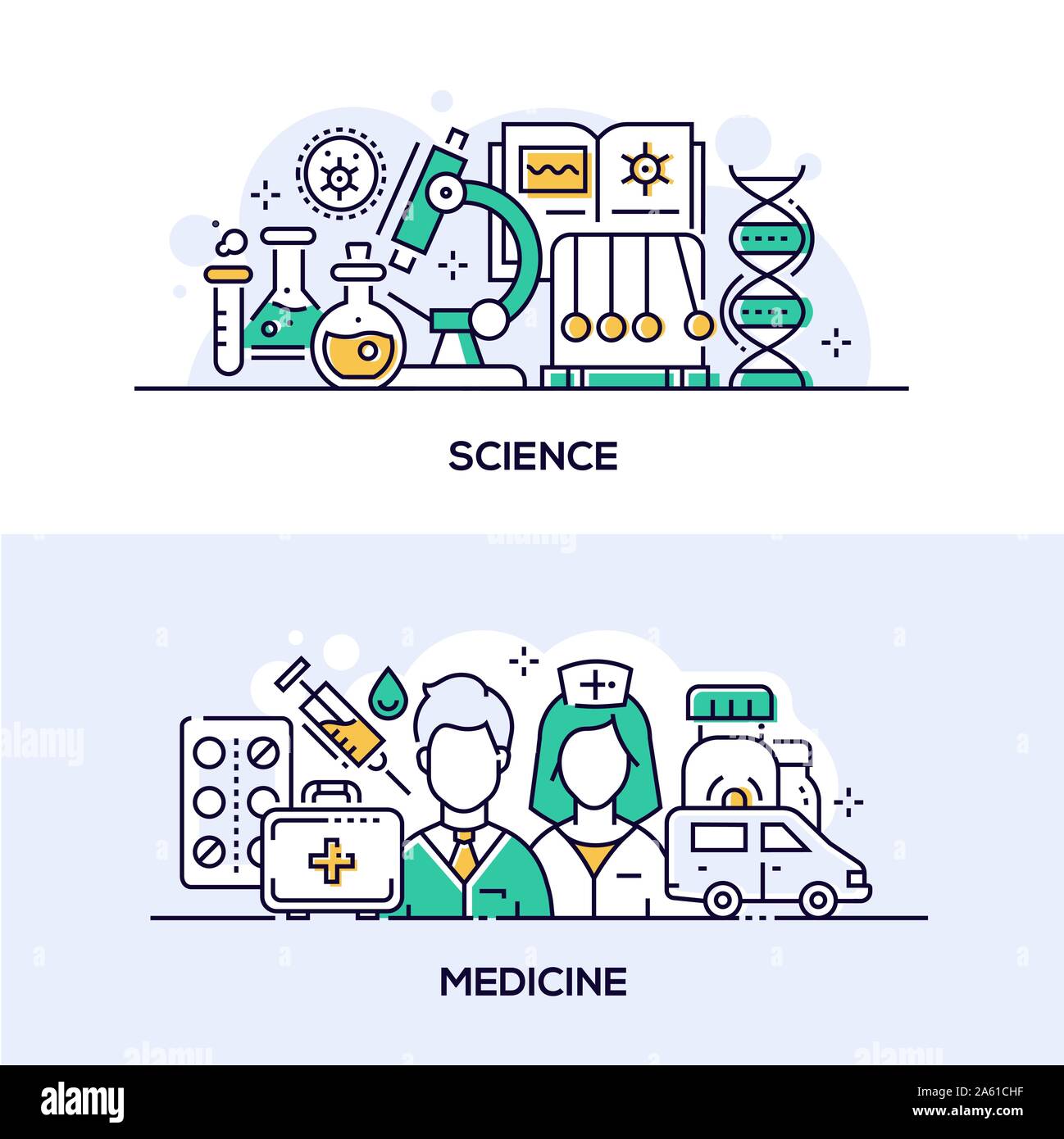 Modern science and medicine banner templates set Stock Vector