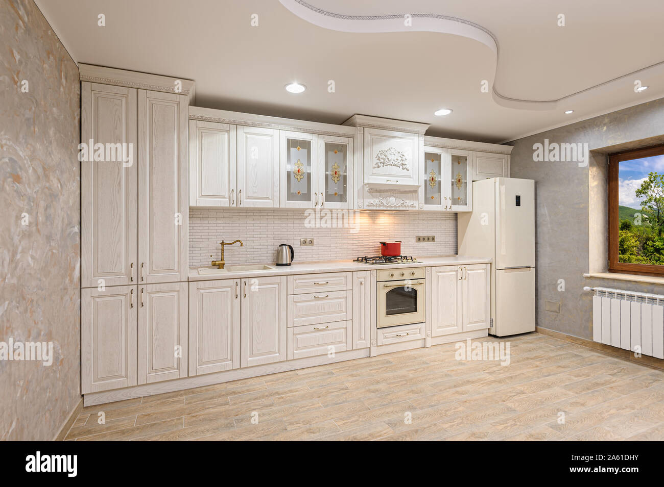 Luxury modern white and beige kitchen interior Stock Photo - Alamy