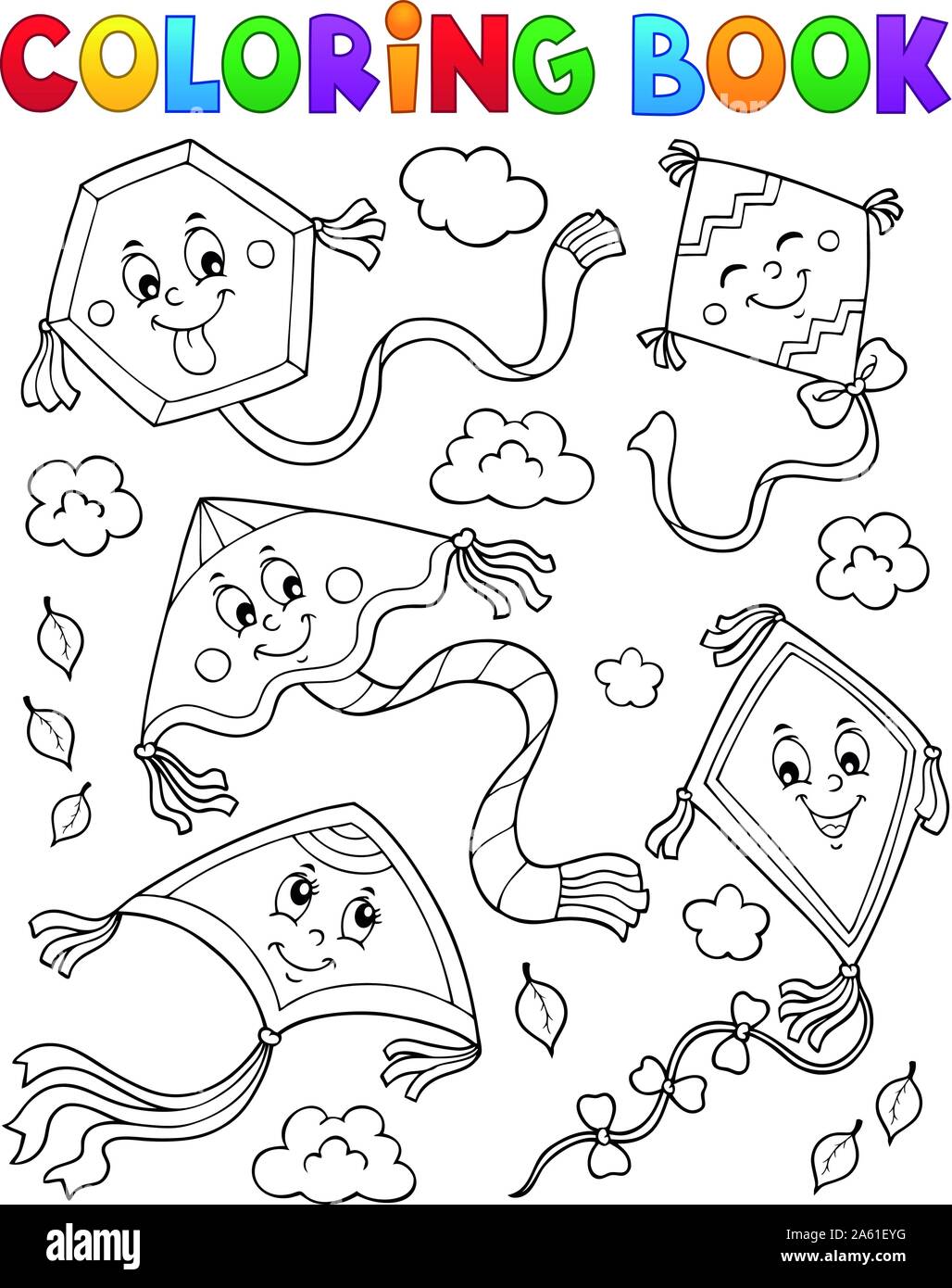 Coloring book happy autumn kites topic 1 - eps10 vector illustration ...