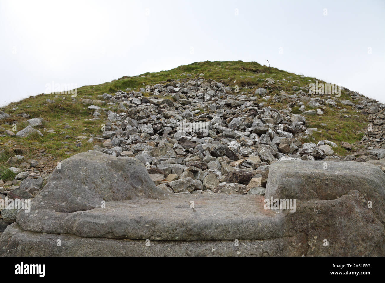 Hag of Beare's Chair below the Hill of the Hag (Cairn L), Loughcrew Cairns Neolithic passage tombs, Loughcrew, Oldcastle, County Meath, Republic of Ireland Stock Photo
