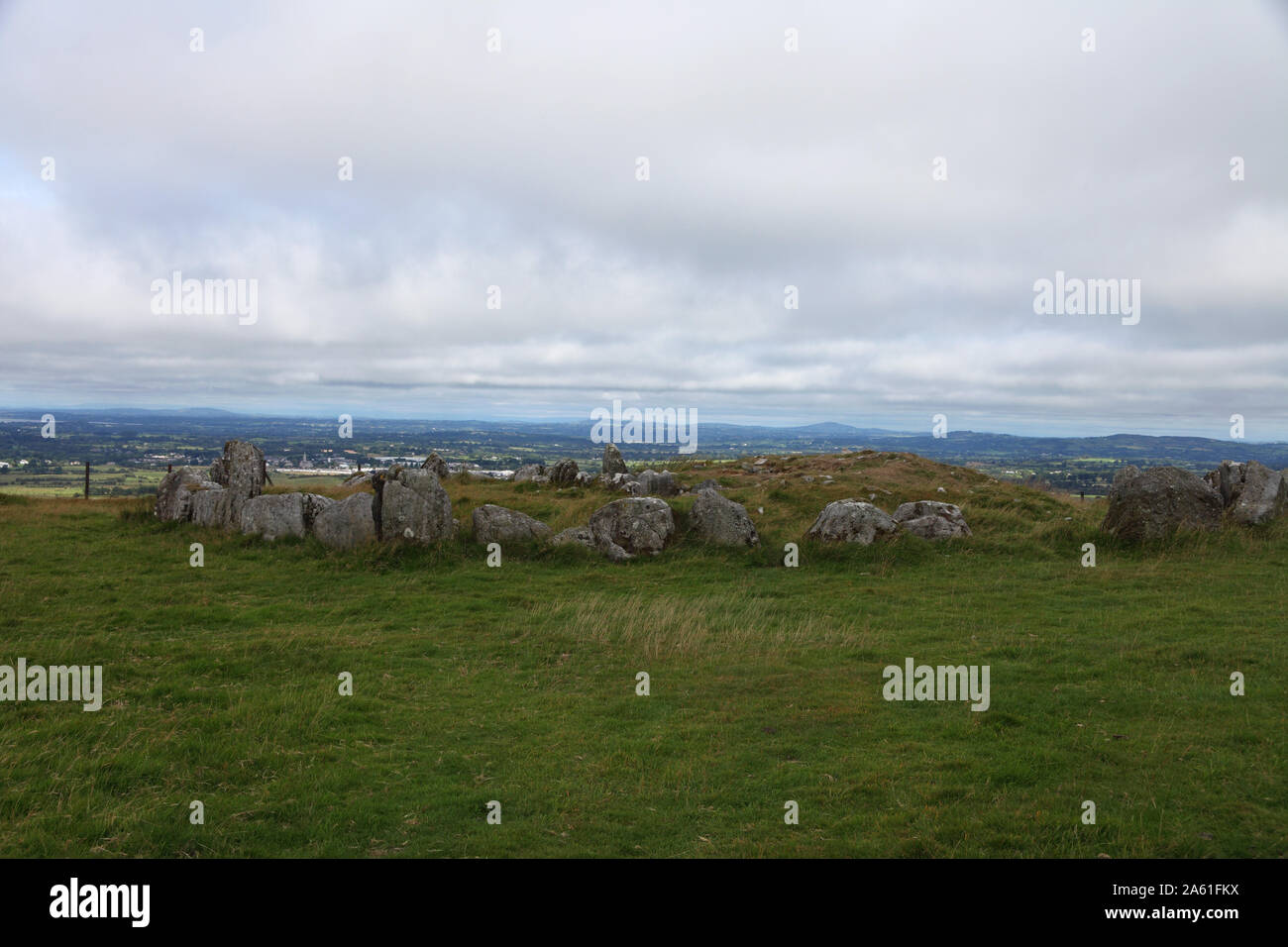Town of Oldcastle seen from the hill of Loughcrew Cairns Neolithic