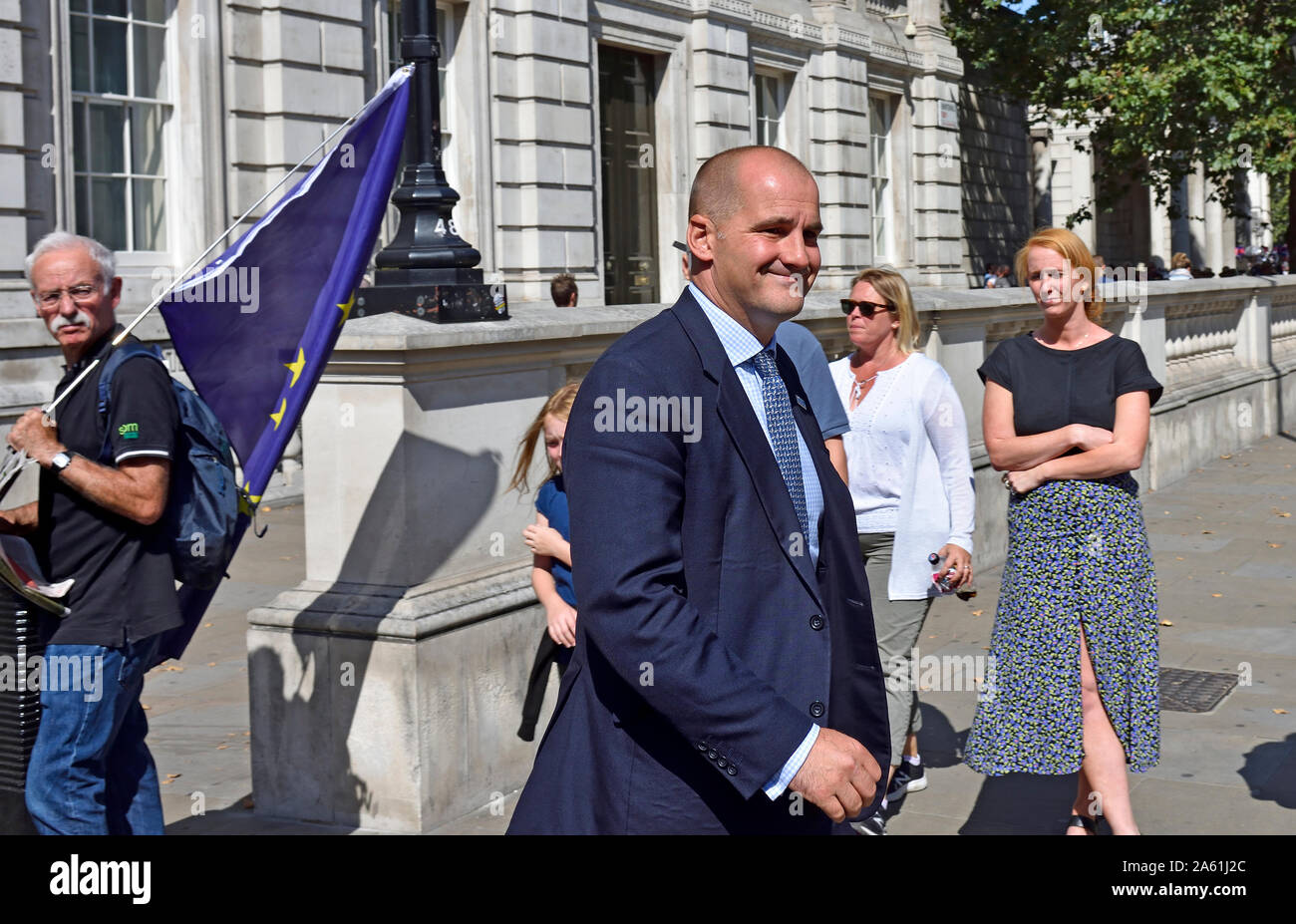 Jake Berry MP (Con: Rossendale and Darwen) Minister for the Northern Powerhouse and Local Growth, leaving the Cabinet Office, August 2019 Stock Photo