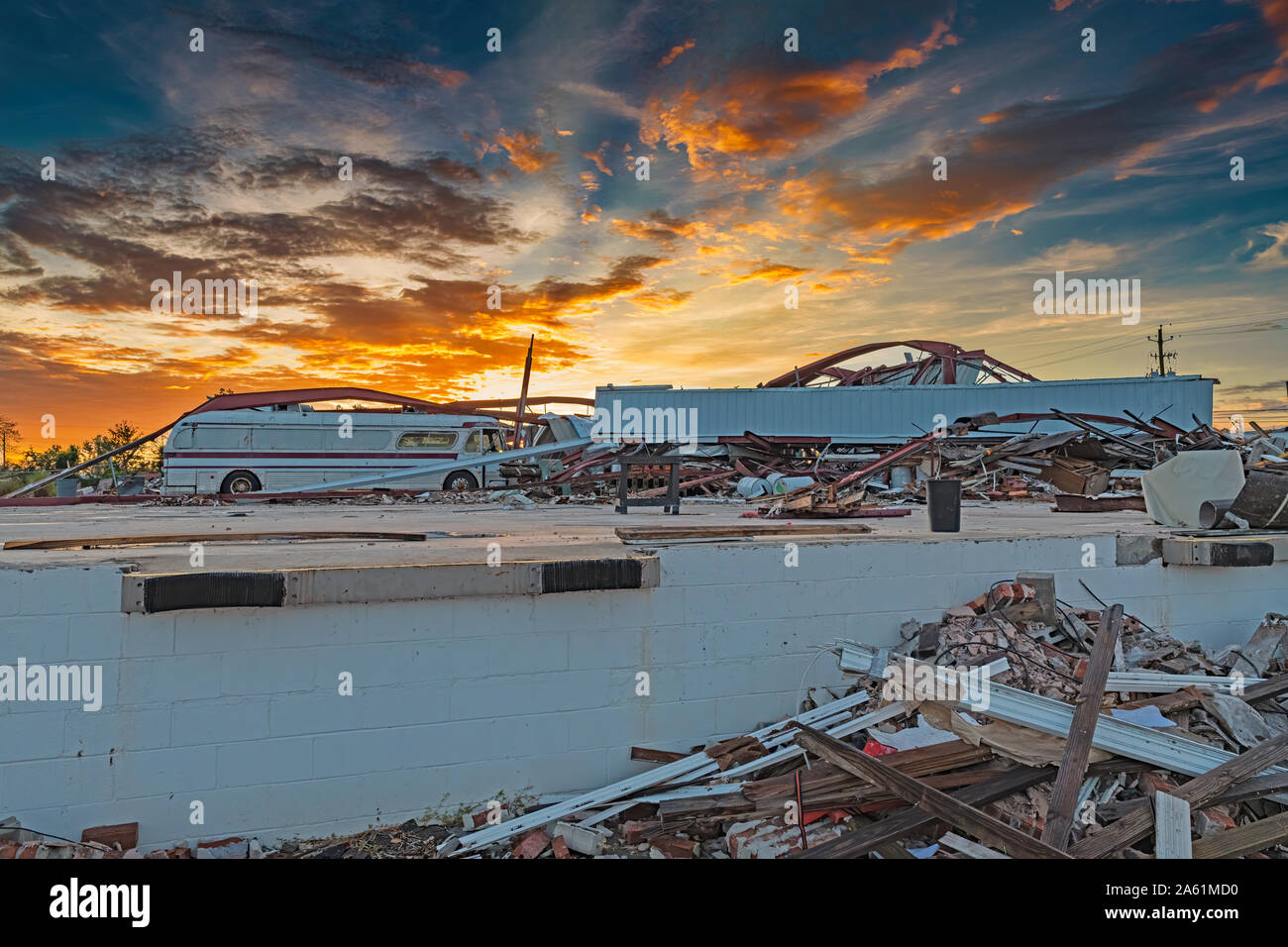 Hurricane Michael aftermath one year later. Sunrise on total ...