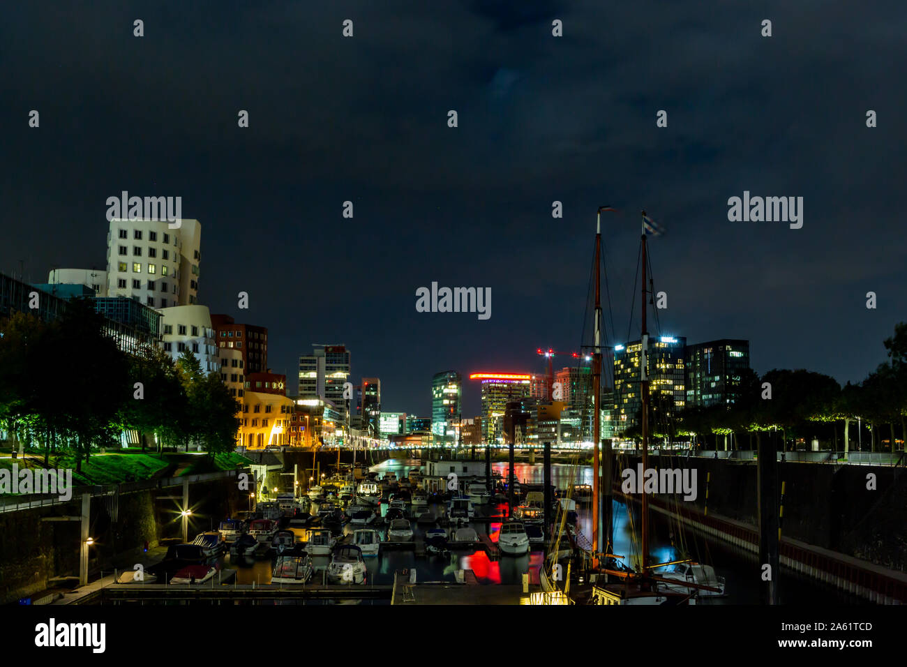 Nightshoot of the Media Harbour Duesseldorf Stock Photo