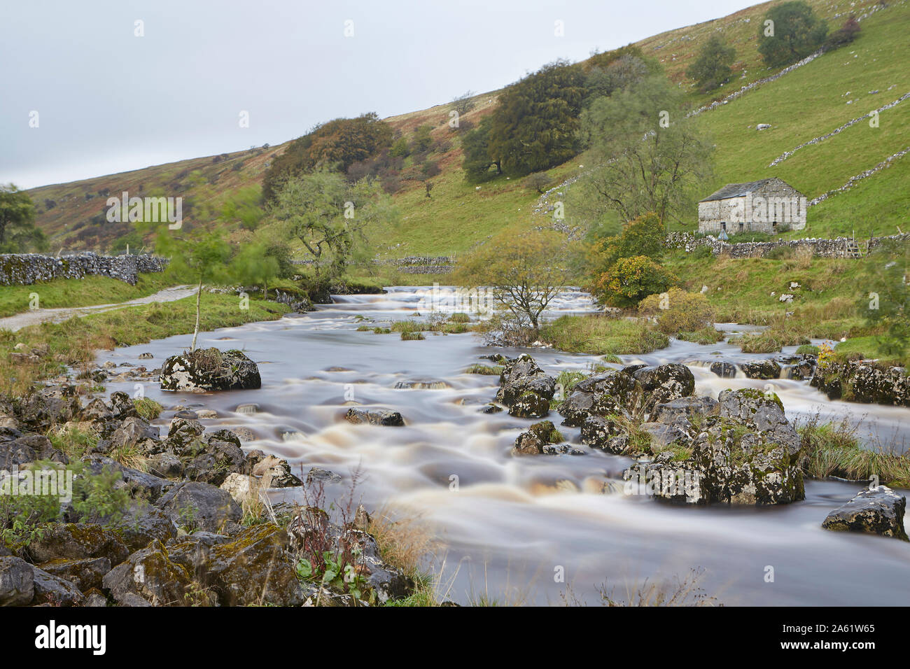 River Wharfe, Langstrothdale, Deepdale, Yorkshire Dales National Park, upper section of Wharfedale next to the dales way. Stock Photo