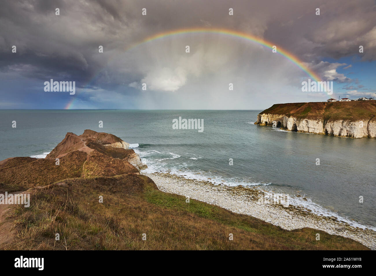 Rainbow over Thornwick Bay, Flamborough Head, East Yorkshire, England