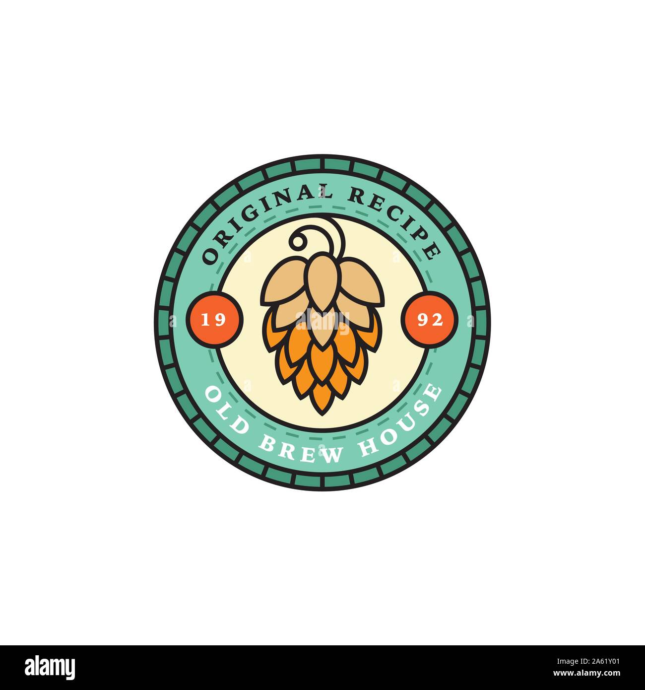 Linear brewery logos. Labels with hop. Vintage craft beer retro design ...