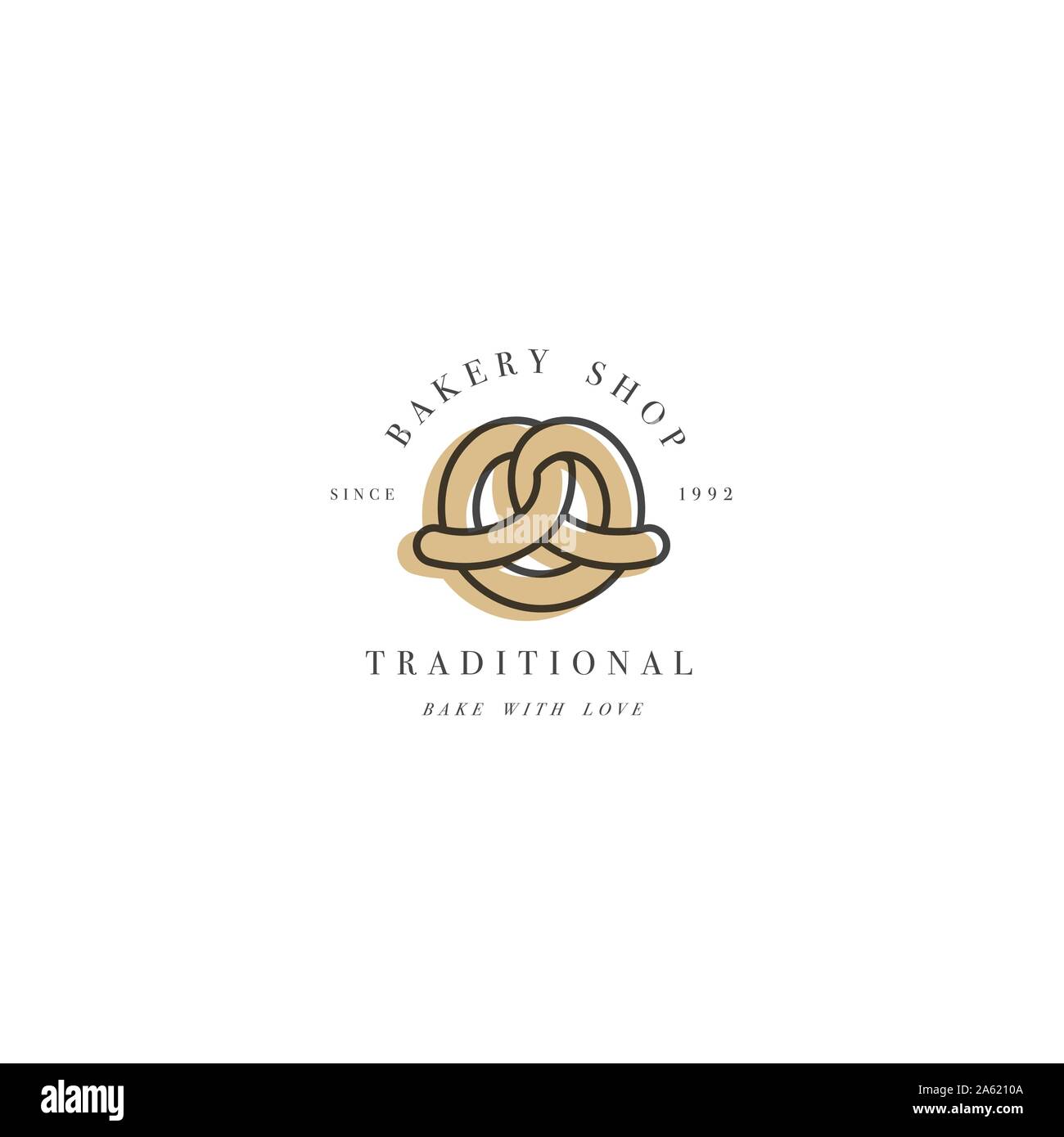 Vector design template and emblem - pretzel bake icon for bakery. Sweet shop. Logo in trendy linear style Stock Vector