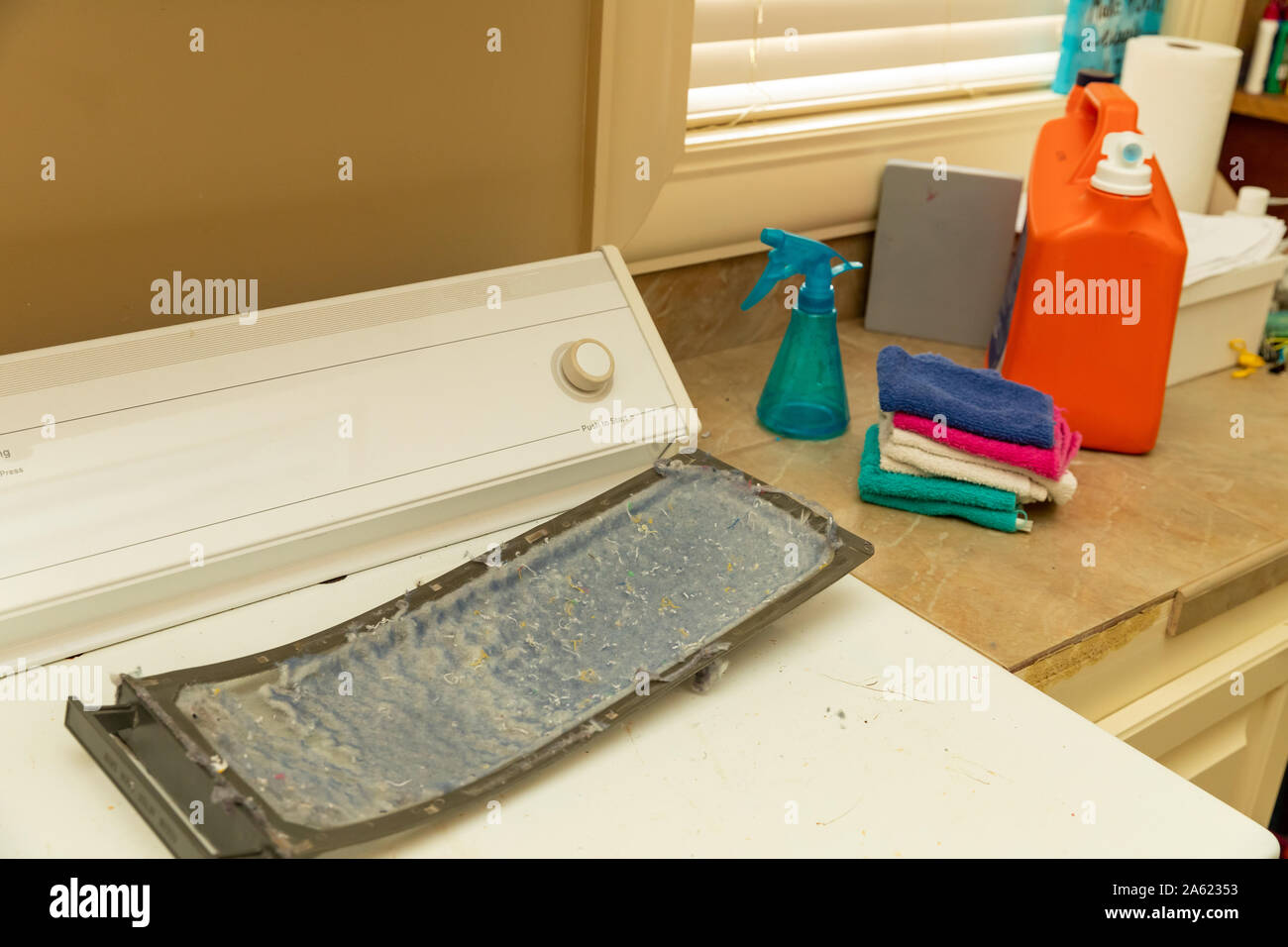 Dirty lint screen from clothes dryer Stock Photo Alamy