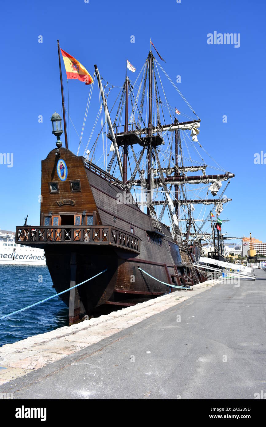 El Galeon, a replica of a 16th century Spanish galleon, Almeria, Spain Stock Photo