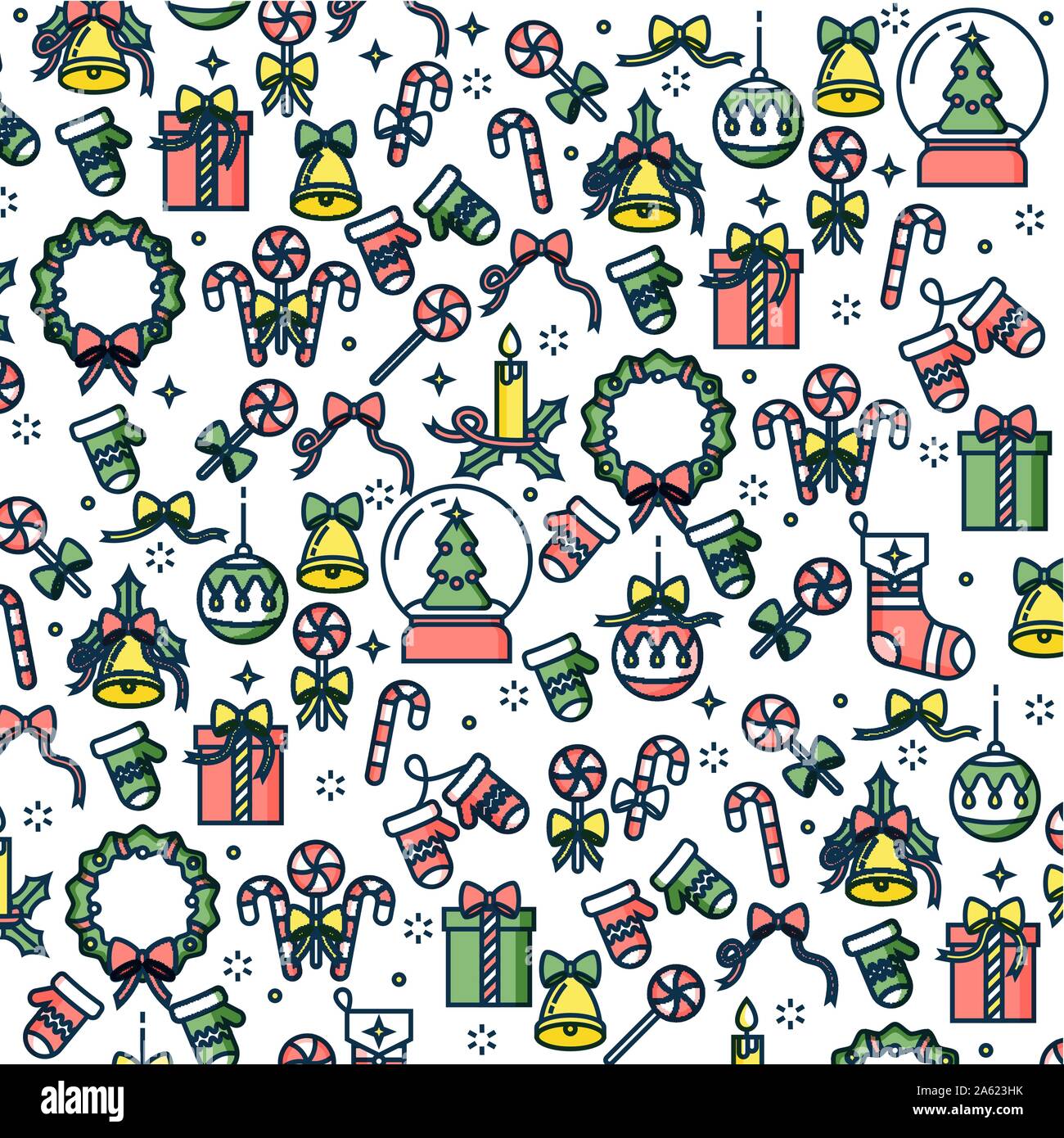 Vector linear design Christmas greetings elements on white background. Winter holidays design elements. Doodle. Christmas pattern Stock Vector