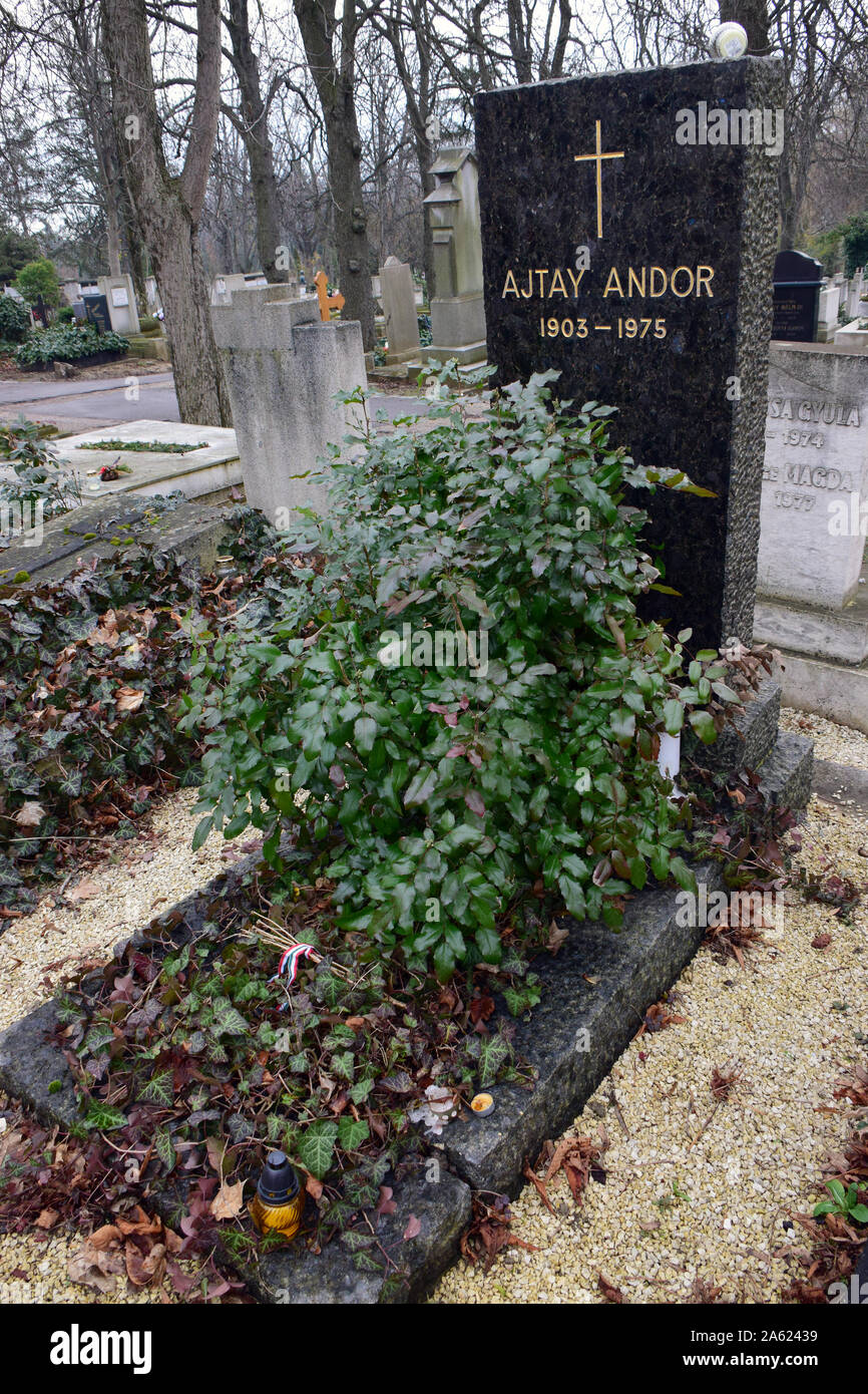 Tomb of Andor Ajtay (actor), Farkasréti Cemetery or Farkasrét Cemetery, Farkasréti temető, Budapest, Hungary, Magyarország, Europe Stock Photo