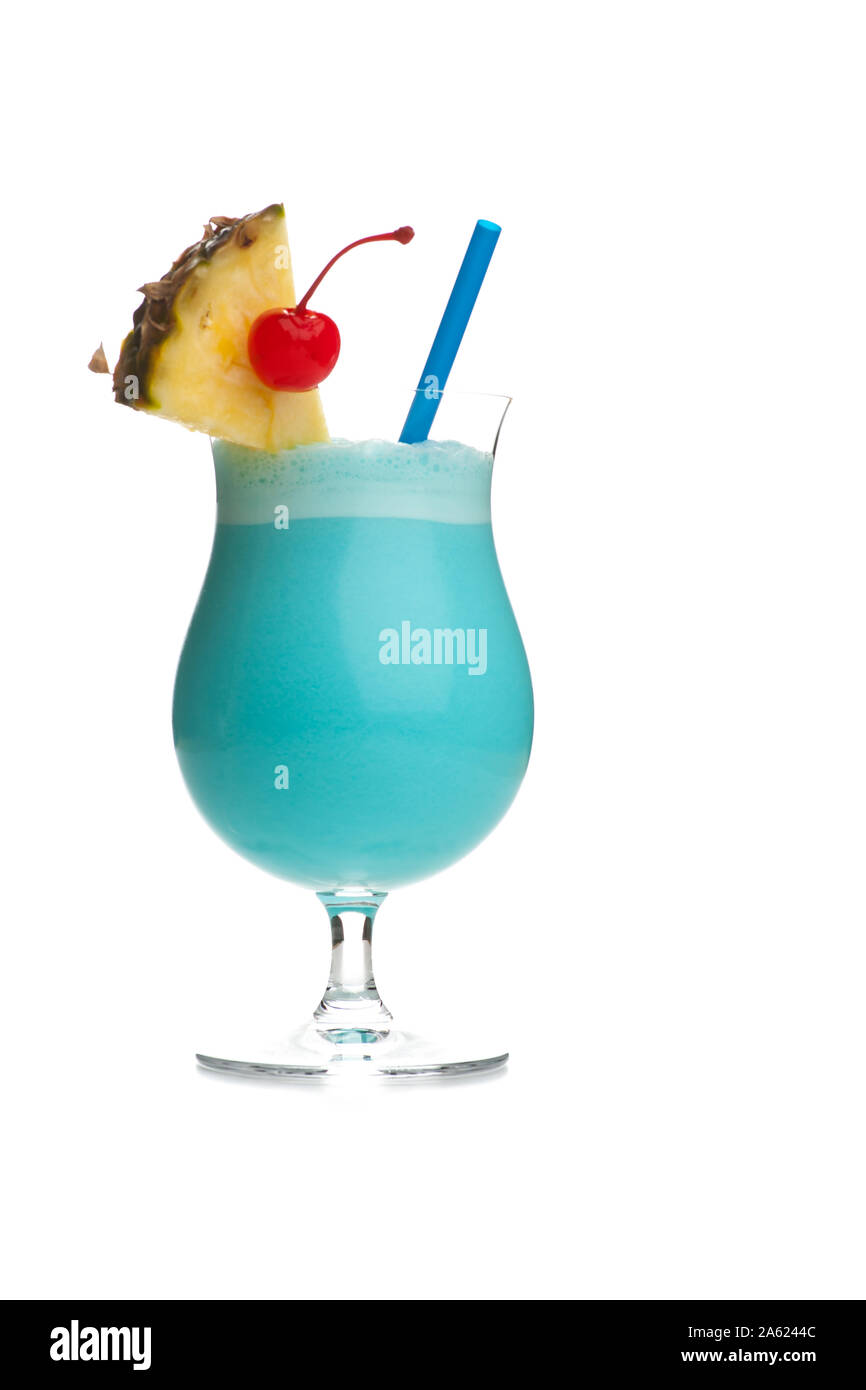Blue Hawaiian Colada - with pineapple and cherry Stock Photo