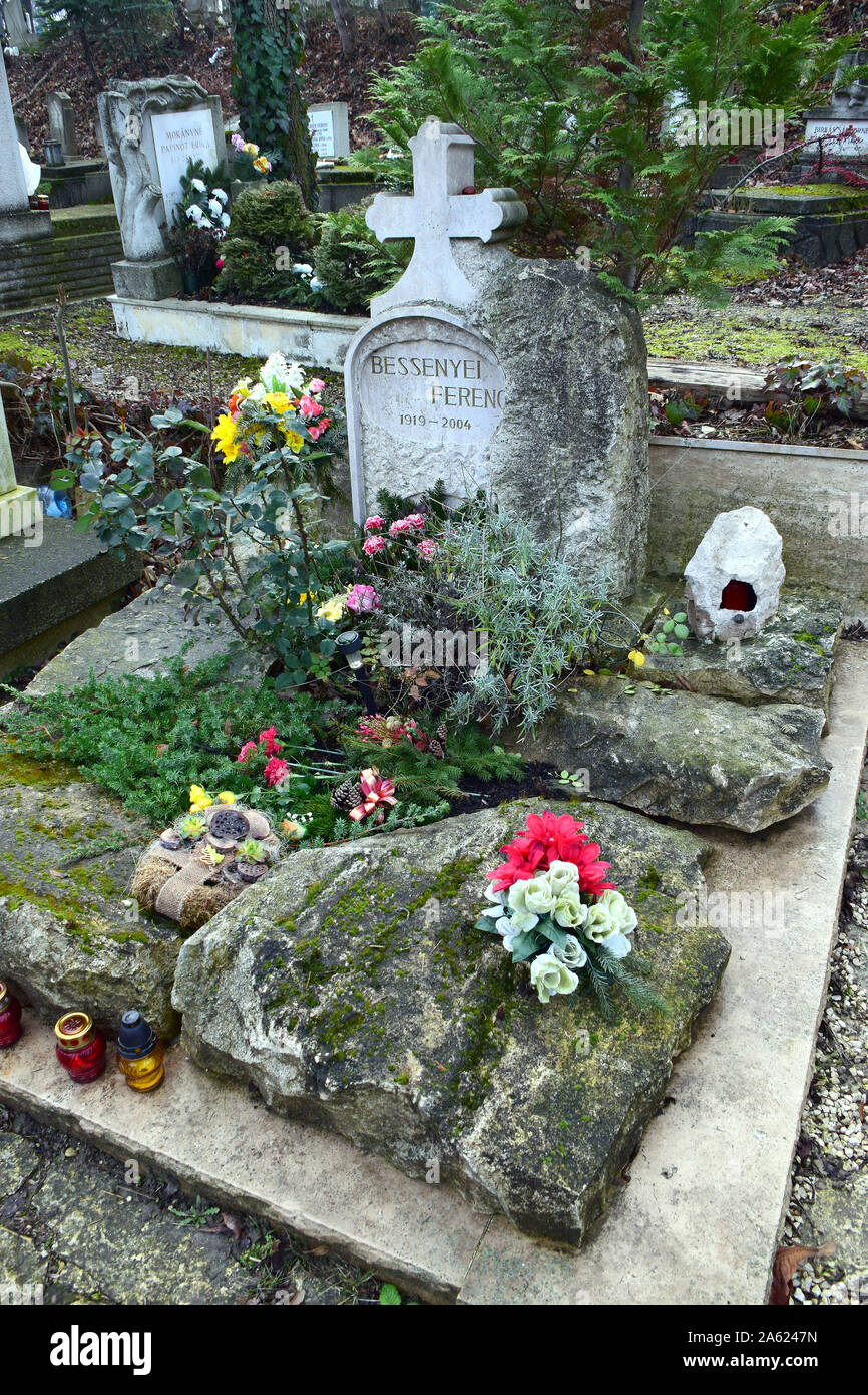Tomb of Ferenc Bessenyei (actor), Farkasréti Cemetery or Farkasrét Cemetery, Farkasréti temető, Budapest, Hungary, Magyarország, Europe Stock Photo