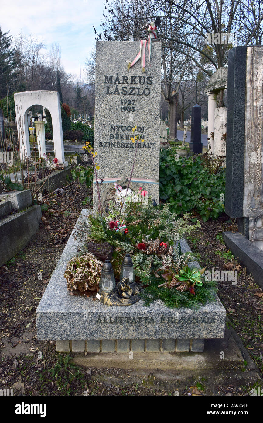 Tomb of László Márkus (actor), Farkasréti Cemetery or Farkasrét Cemetery, Farkasréti temető, Budapest, Hungary, Magyarország, Europe Stock Photo