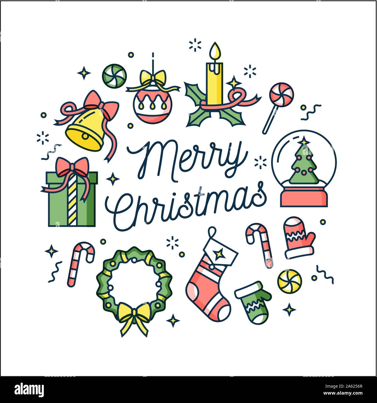 Vector linear design Christmas greetings card on white background ...