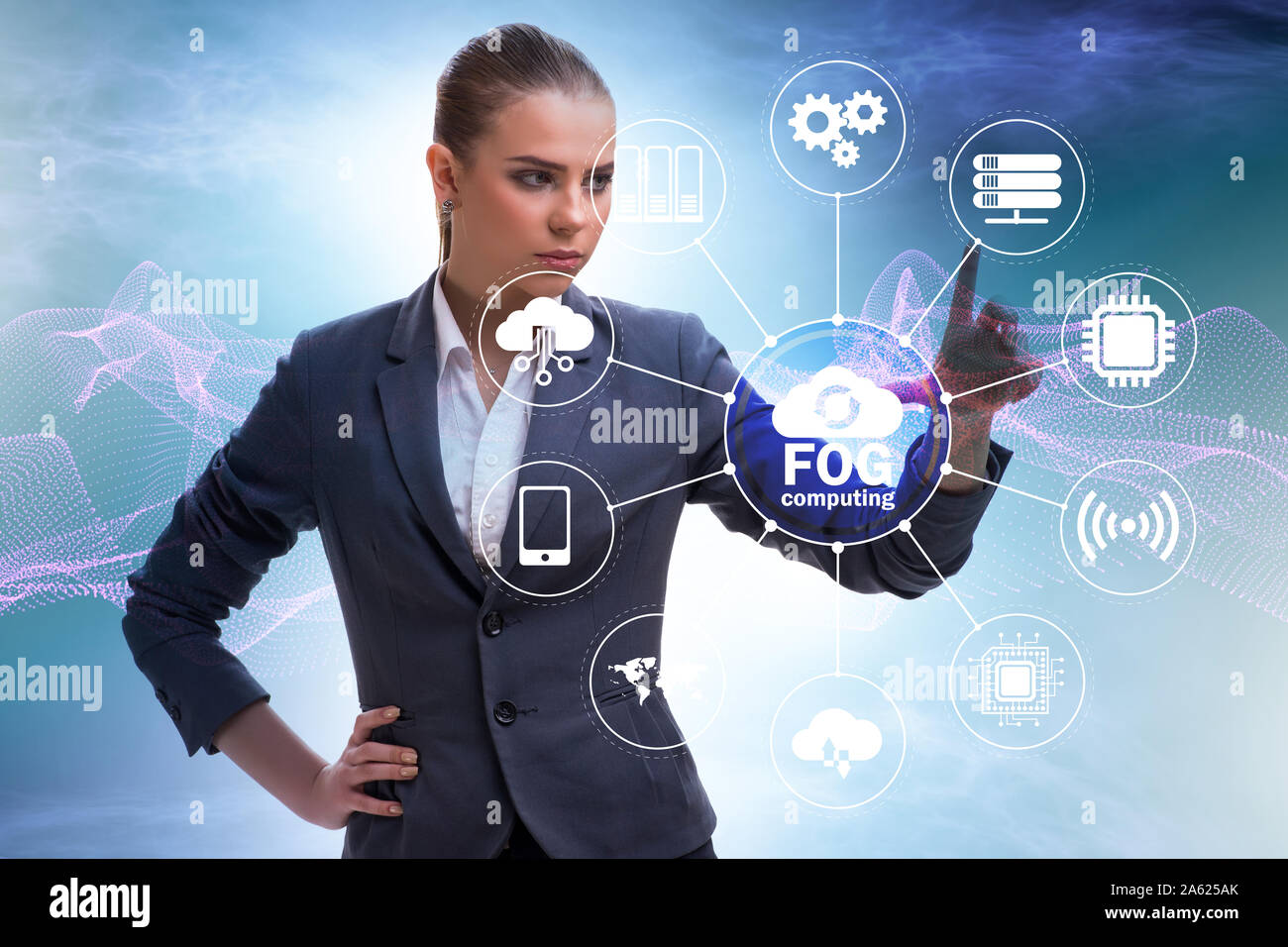 The businessman in edge and fog computing concept Stock Photo - Alamy
