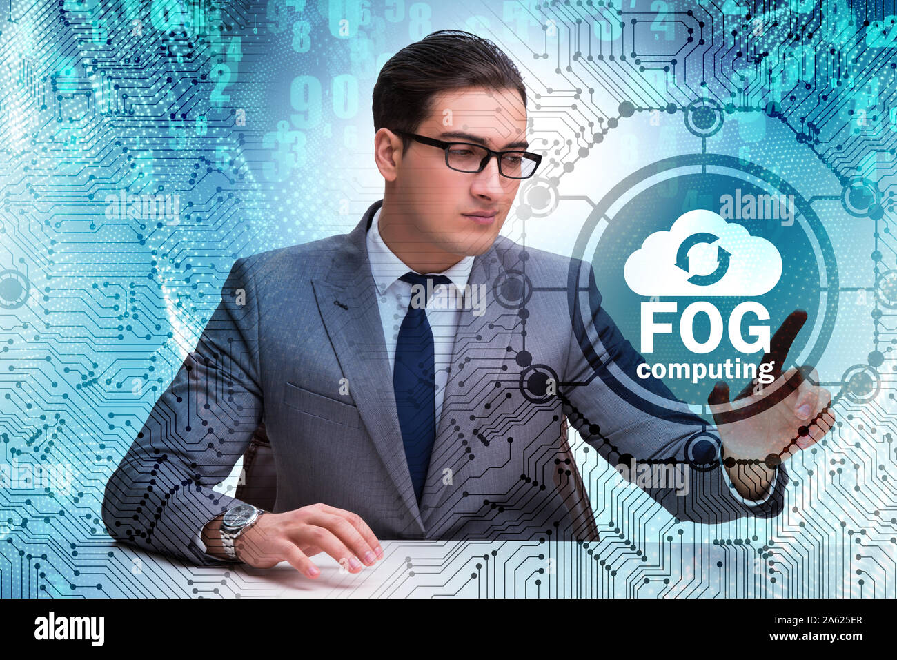 The businessman in fog and edge cloud computing concept Stock Photo - Alamy