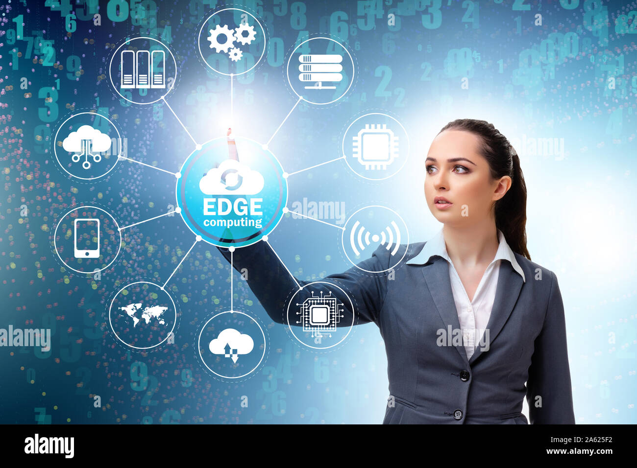 The businessman in edge and fog computing concept Stock Photo - Alamy