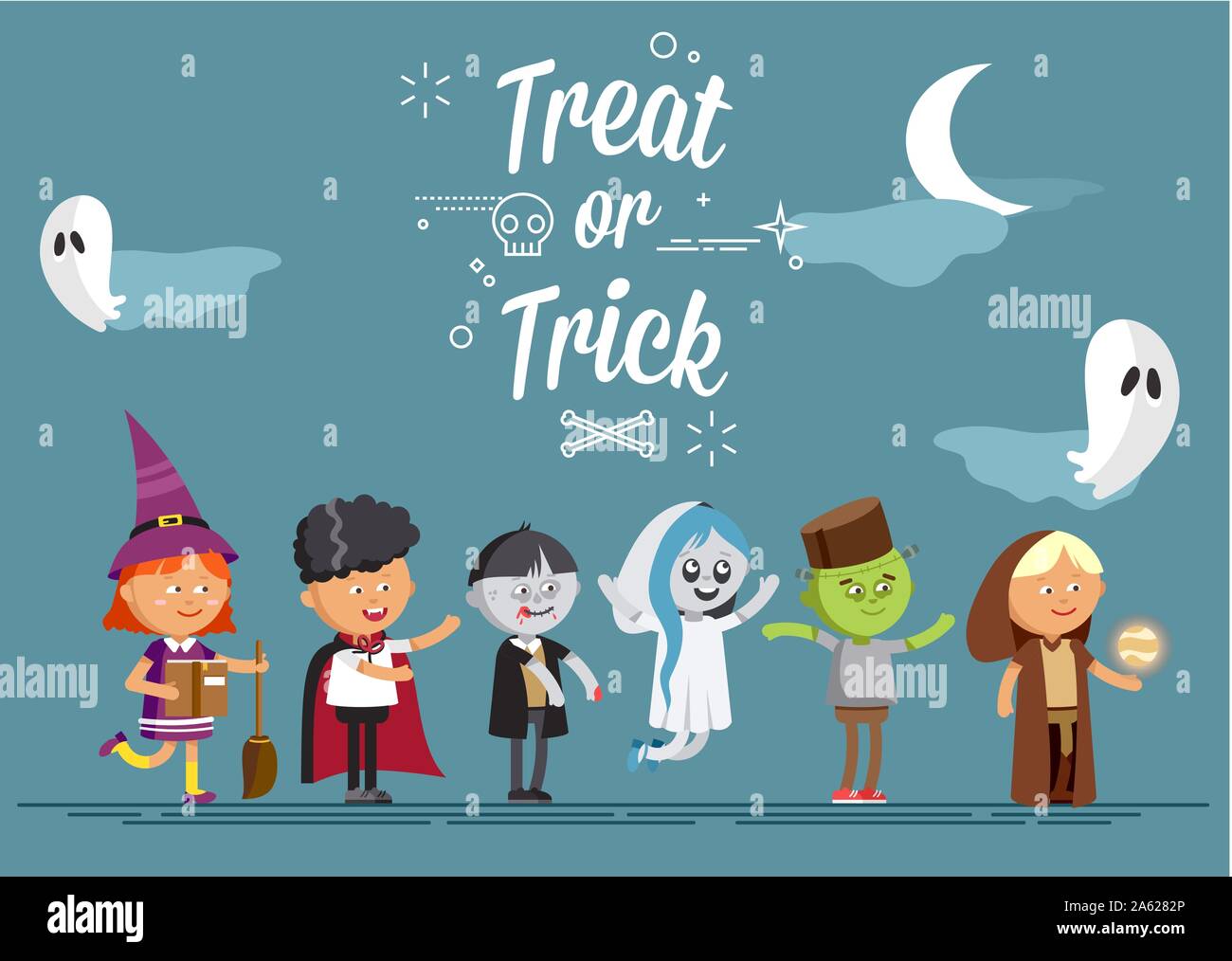 Happy Halloween. Set of cute cartoon children Stock Vector