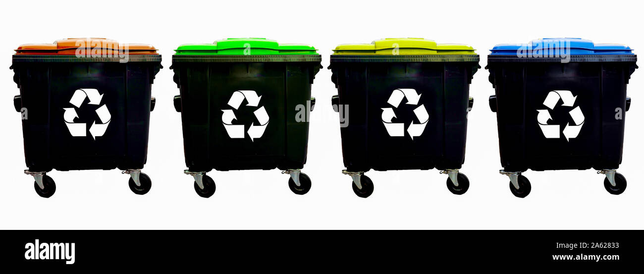Panorama Large garbage bins isolated in color Stock Photo