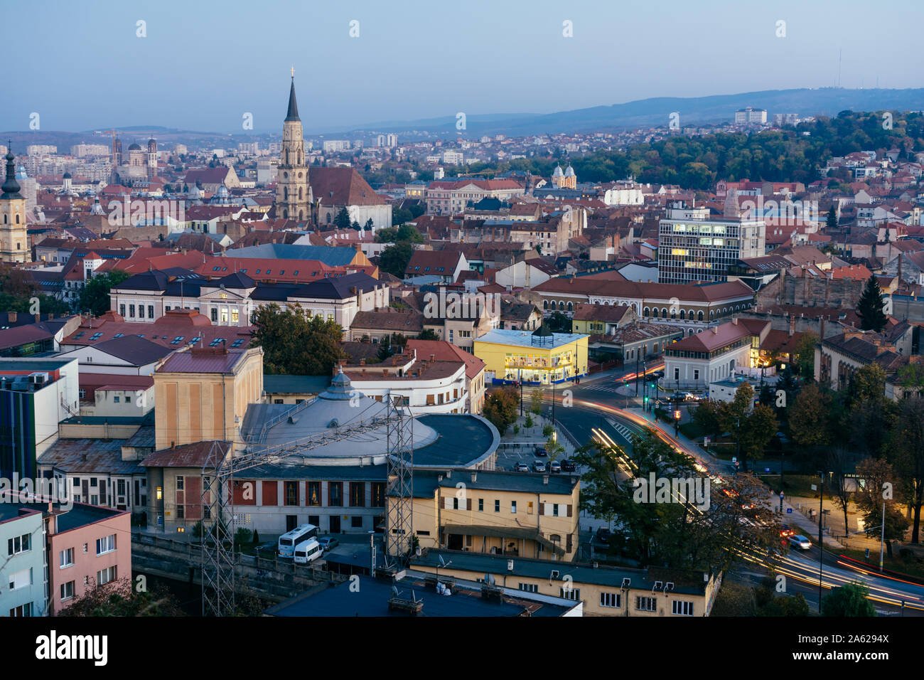 Elevated View Cluj-Napoca City At Night. Cluj-Napoca, A City In ...